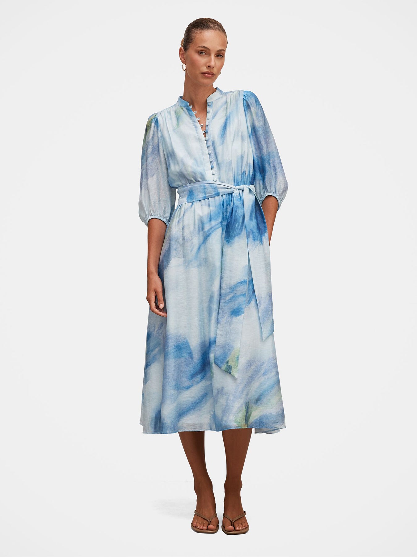 Lorena Button Front Midi Dress Blue