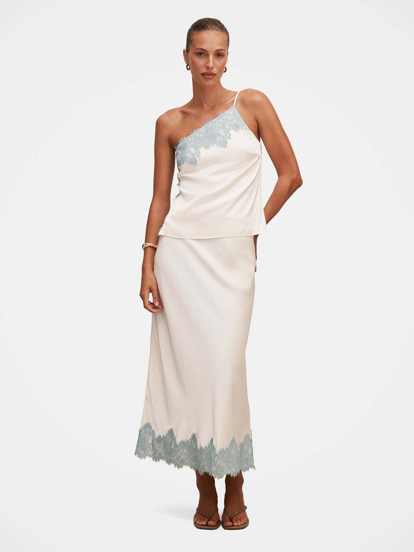Adele Lace Trim Midi Skirt White