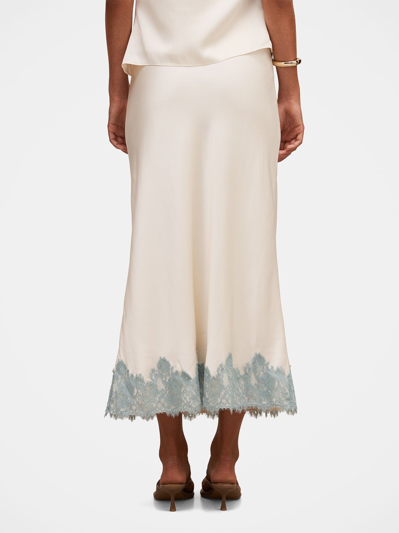 Adele Lace Trim Midi Skirt White