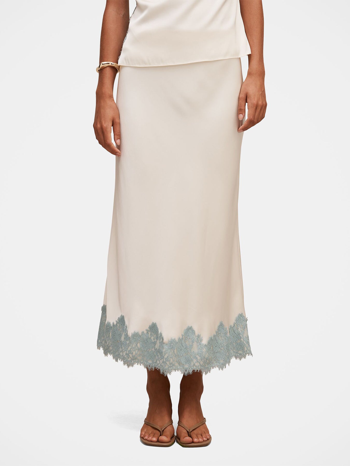 Adele Lace Trim Midi Skirt White