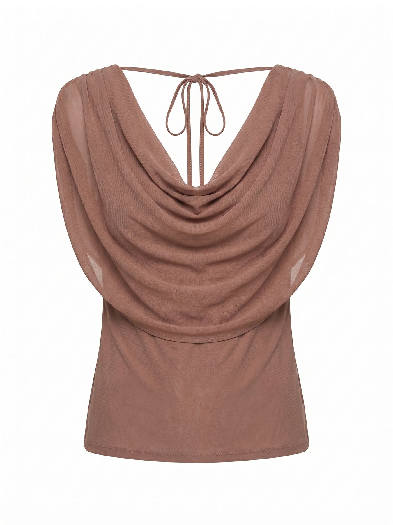 Olivia Draped Mesh Cape Blouse Brown