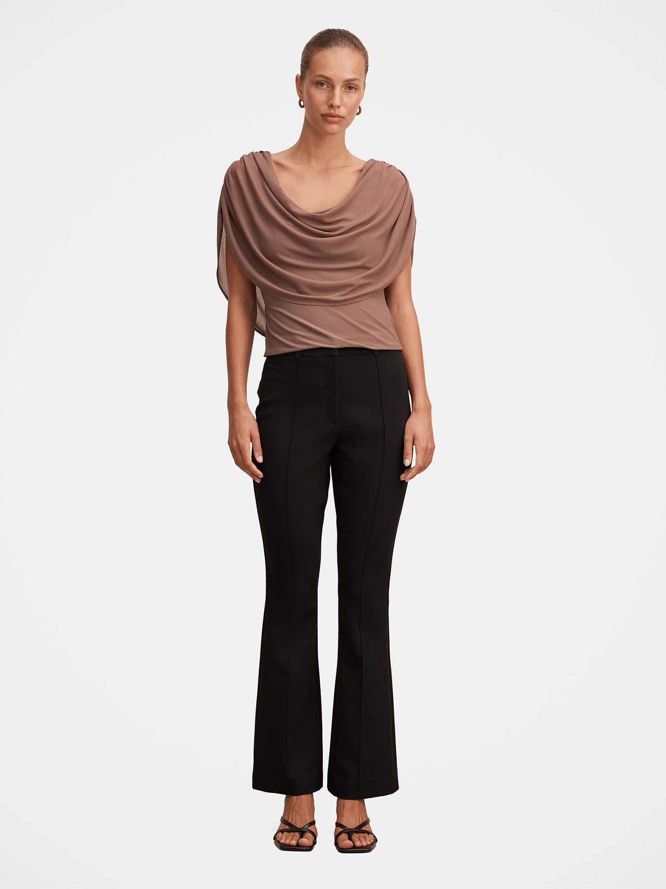 Olivia Draped Mesh Cape Blouse Brown