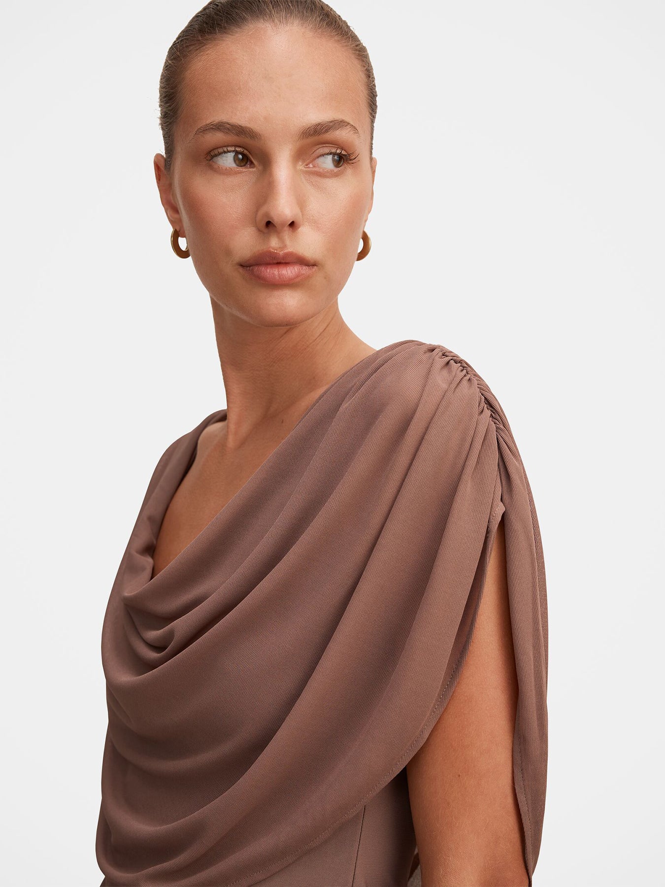 Olivia Draped Mesh Cape Blouse Brown