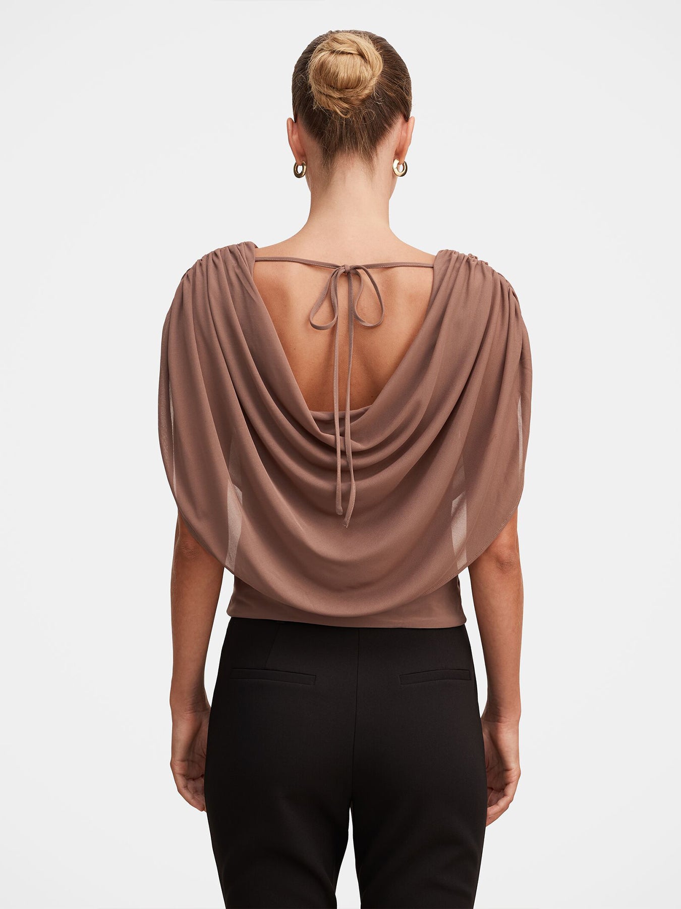 Olivia Draped Mesh Cape Blouse Brown