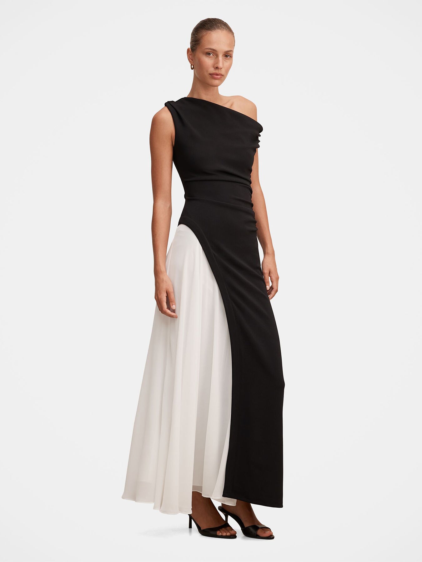 Camille Off Shoulder Contrast Maxi Dress Black