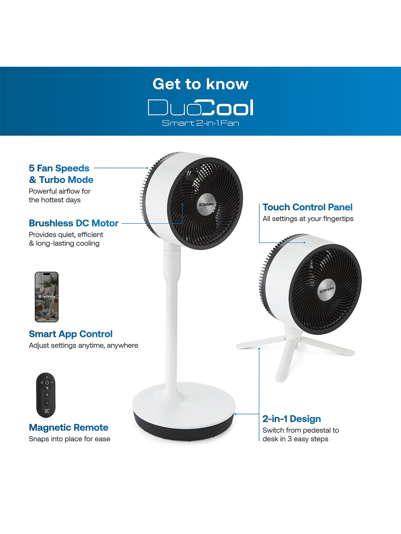 DUOCOOL Smart WiFi 2-in-1 Fan White