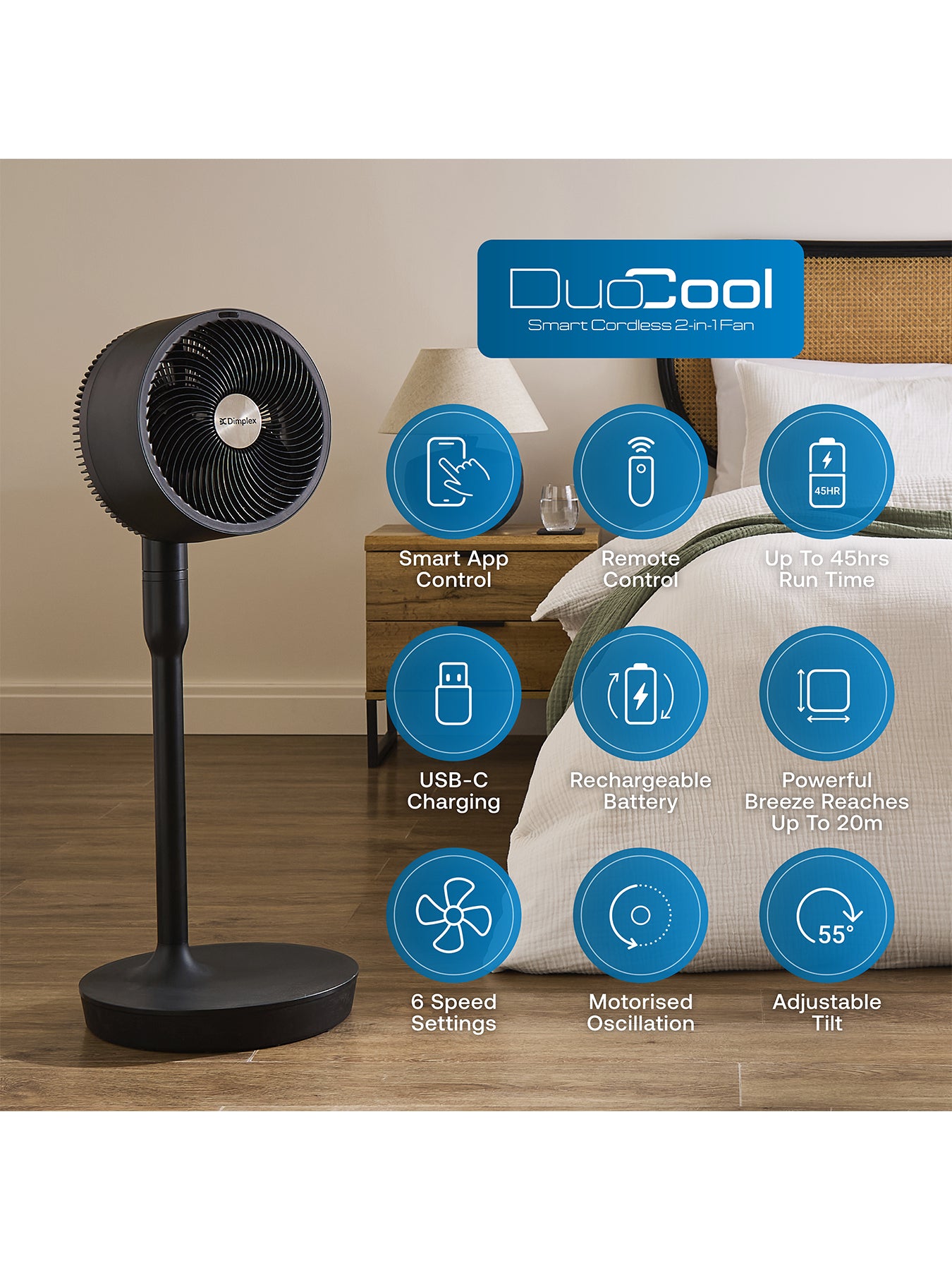 DUOCOOL Smart WiFi Cordless 2-in-1 Fan Grey