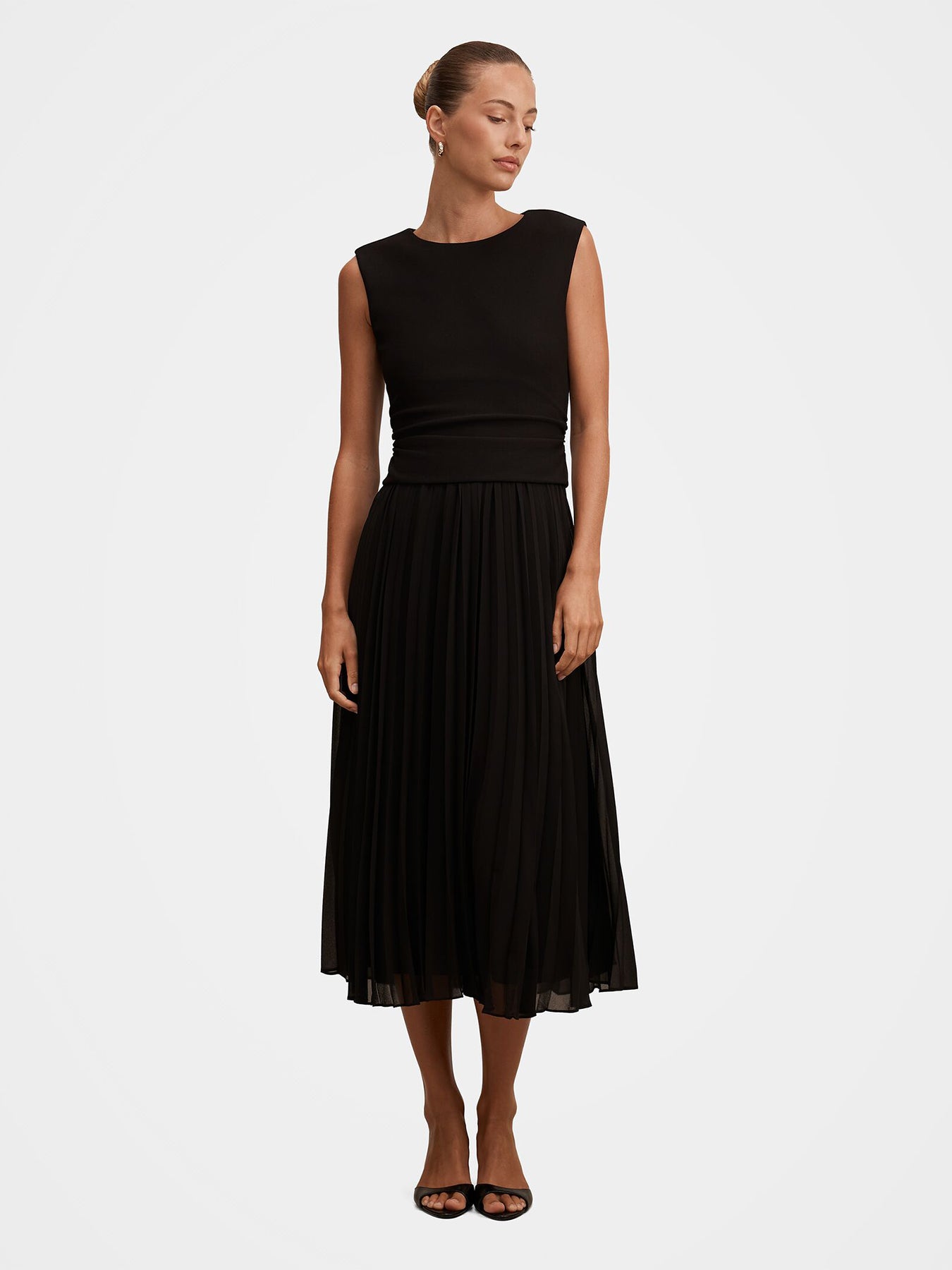 Emilia 2-in-1 Pleated Midi Dress Black