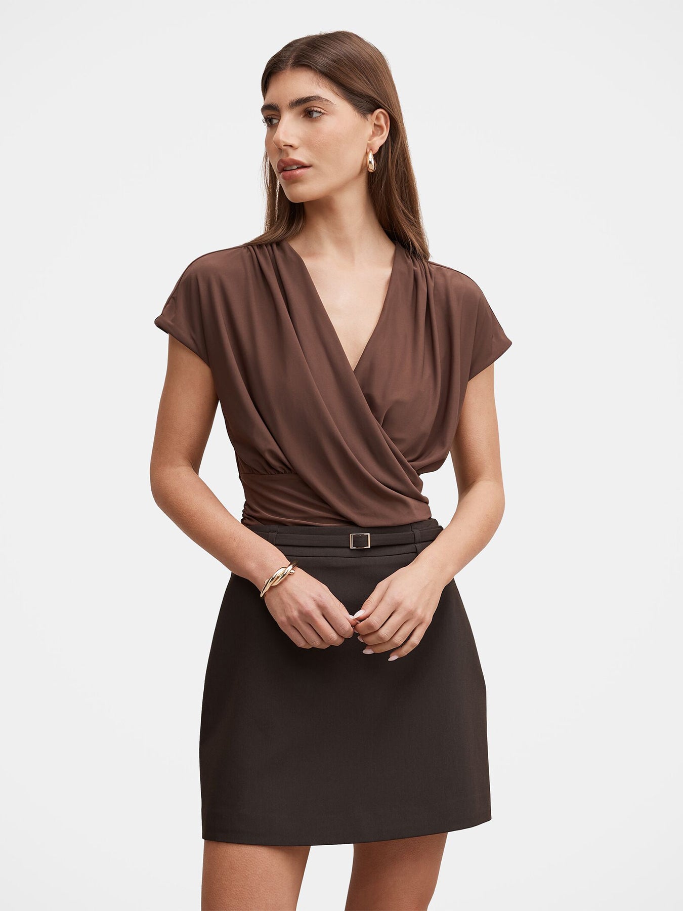 Oakley Draped V-Neck Blouse Brown