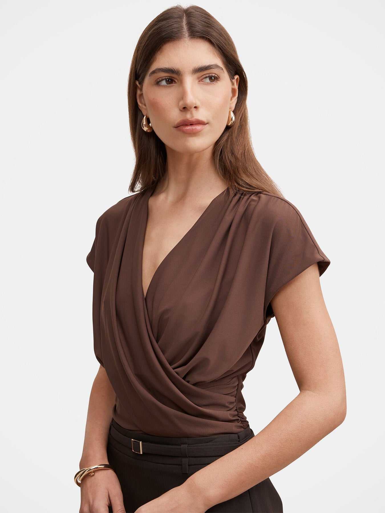 Oakley Draped V-Neck Blouse Brown