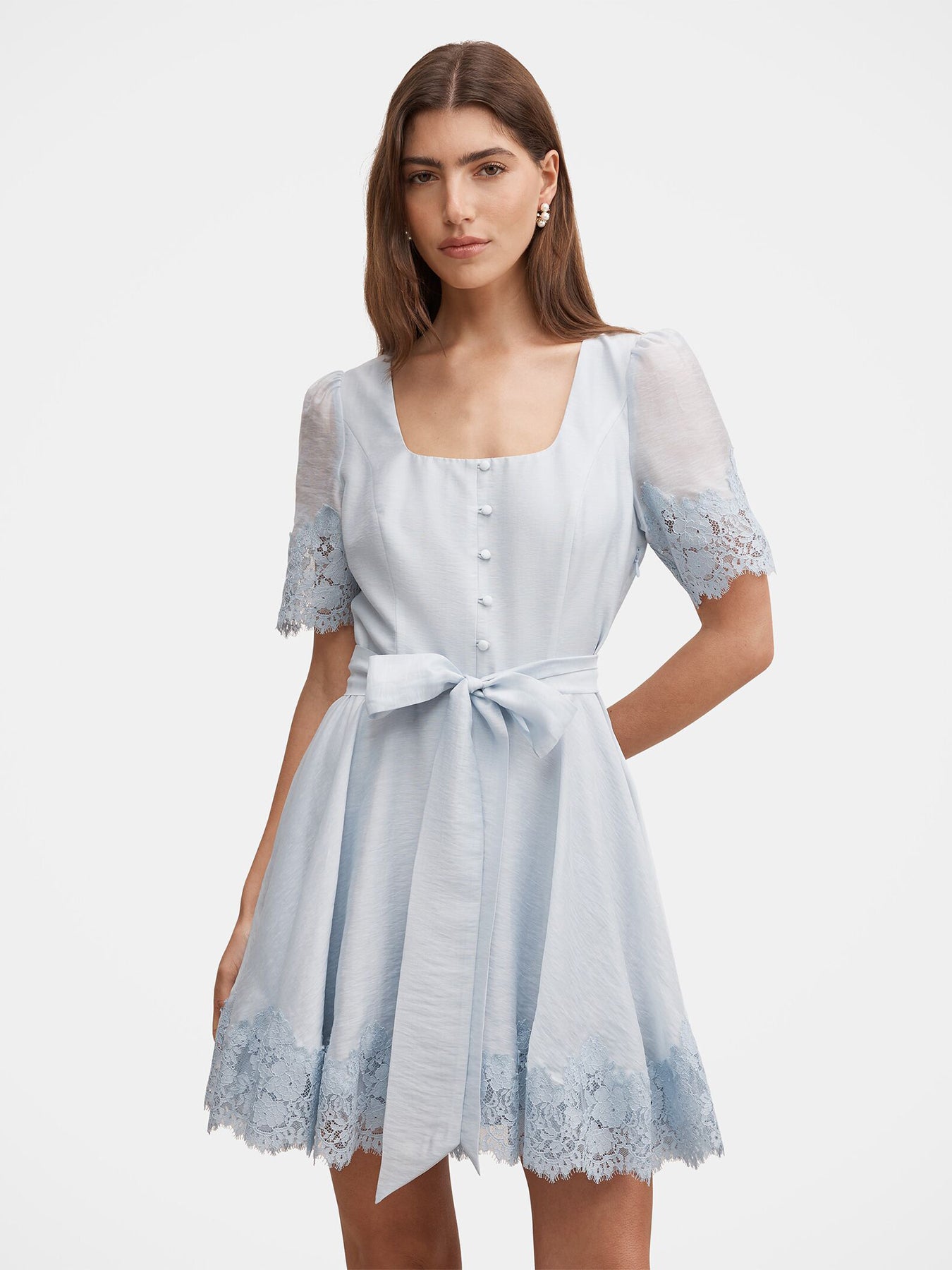 Alana Lace Trim Mini Dress Blue