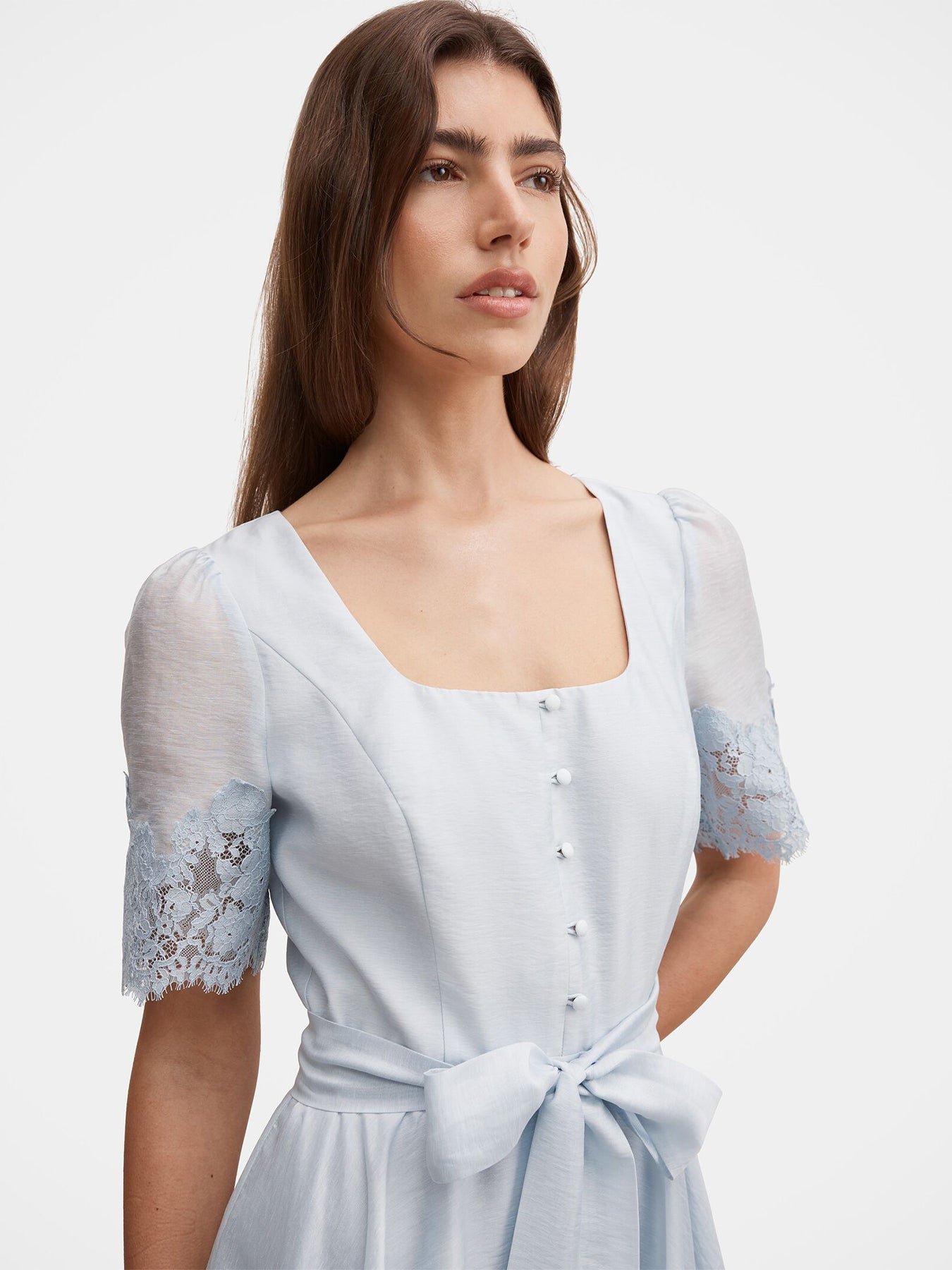 Alana Lace Trim Mini Dress Blue