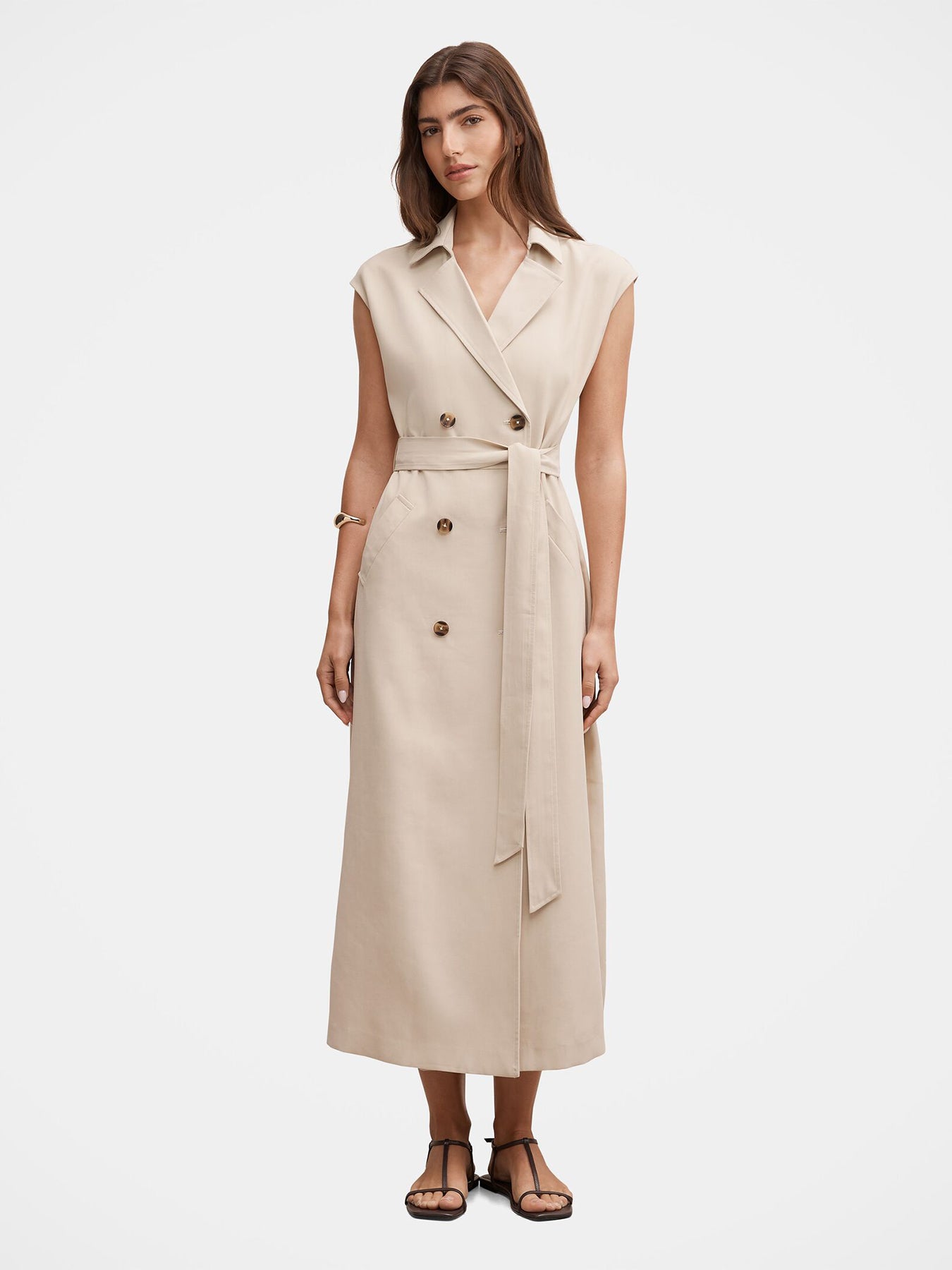 Elsa Sleeveless Trench Midi Dress Neutral