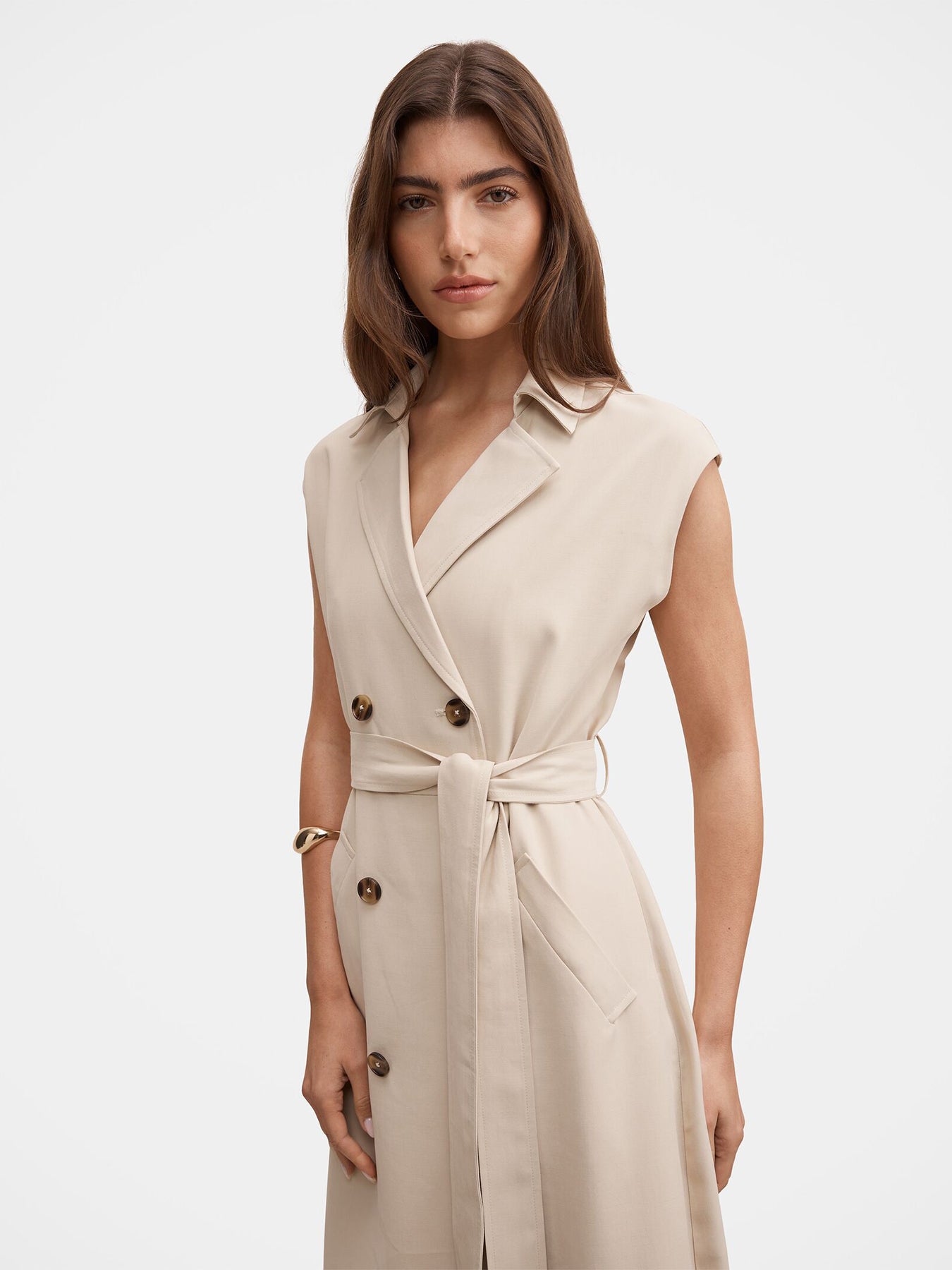 Elsa Sleeveless Trench Midi Dress Neutral