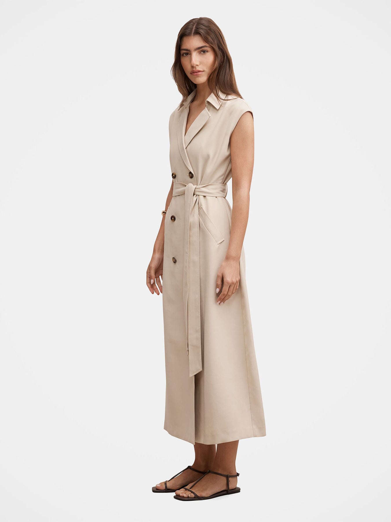 Elsa Sleeveless Trench Midi Dress Neutral