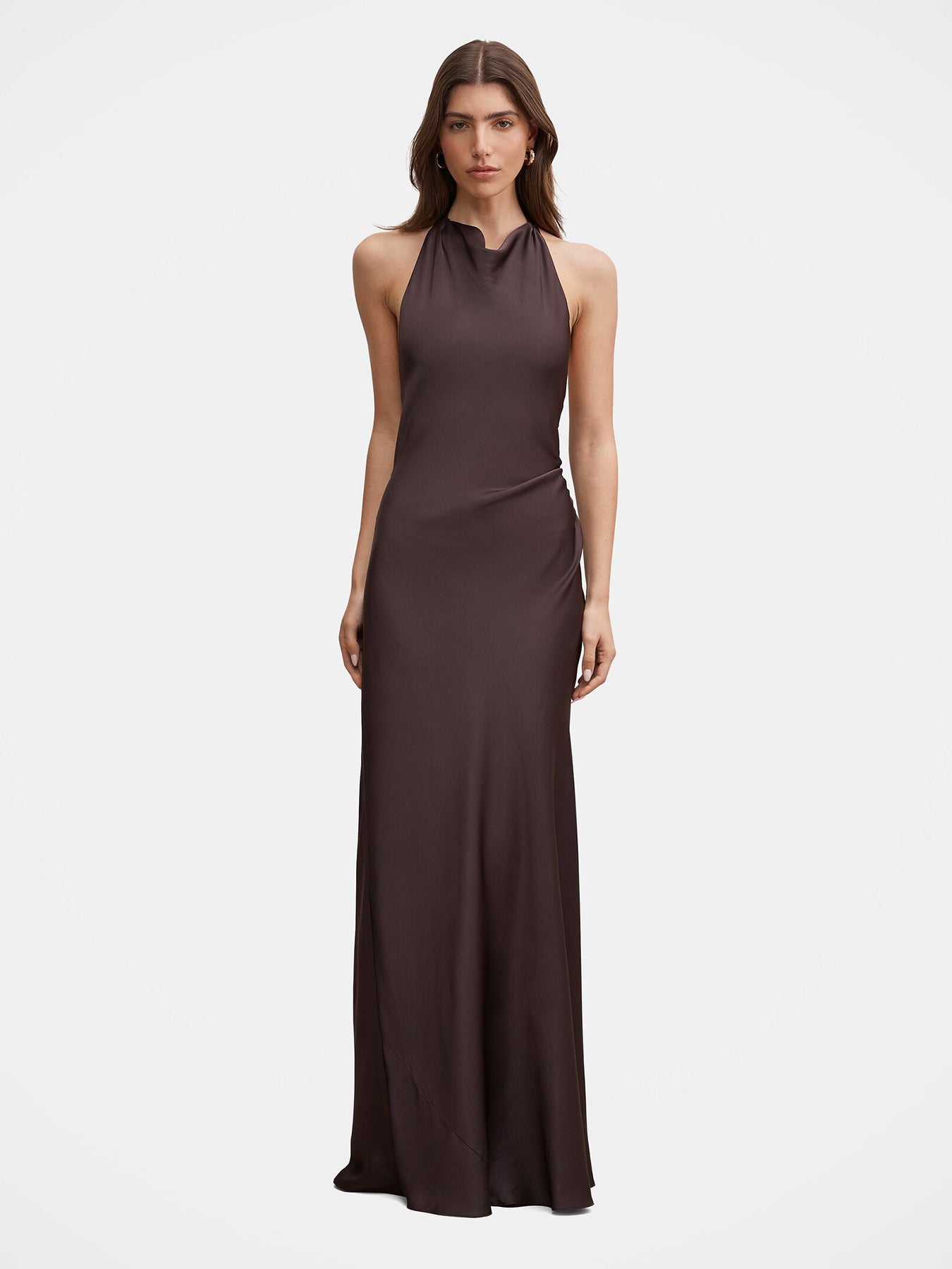 Drew Halter Neck Back Tie Maxi Dress Brown
