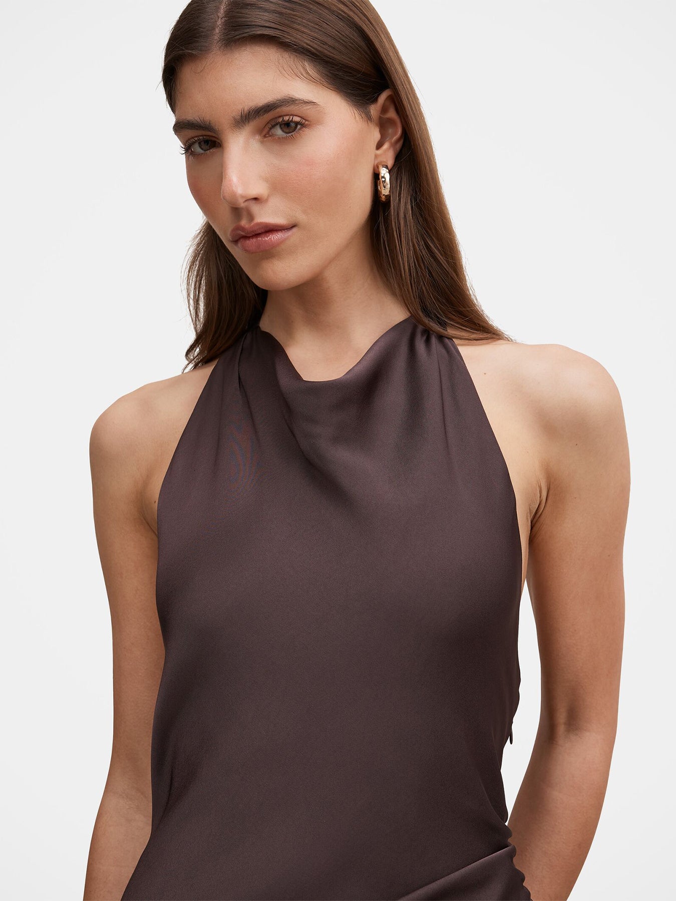 Drew Halter Neck Back Tie Maxi Dress Brown