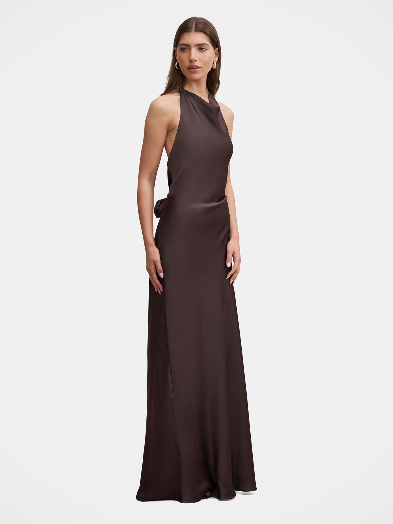 Drew Halter Neck Back Tie Maxi Dress Brown