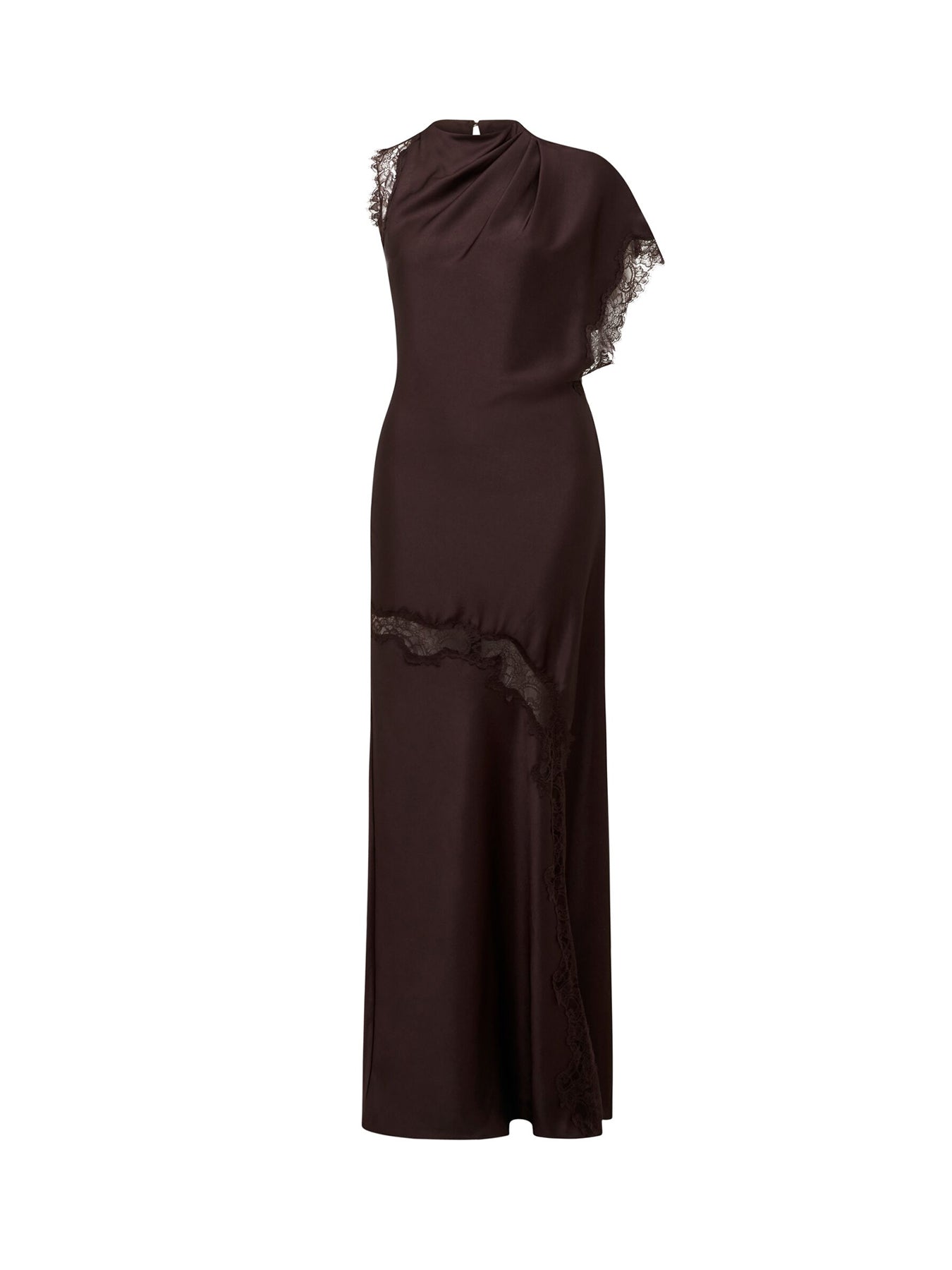 Kody Satin Lace Asymmetric Dress Brown