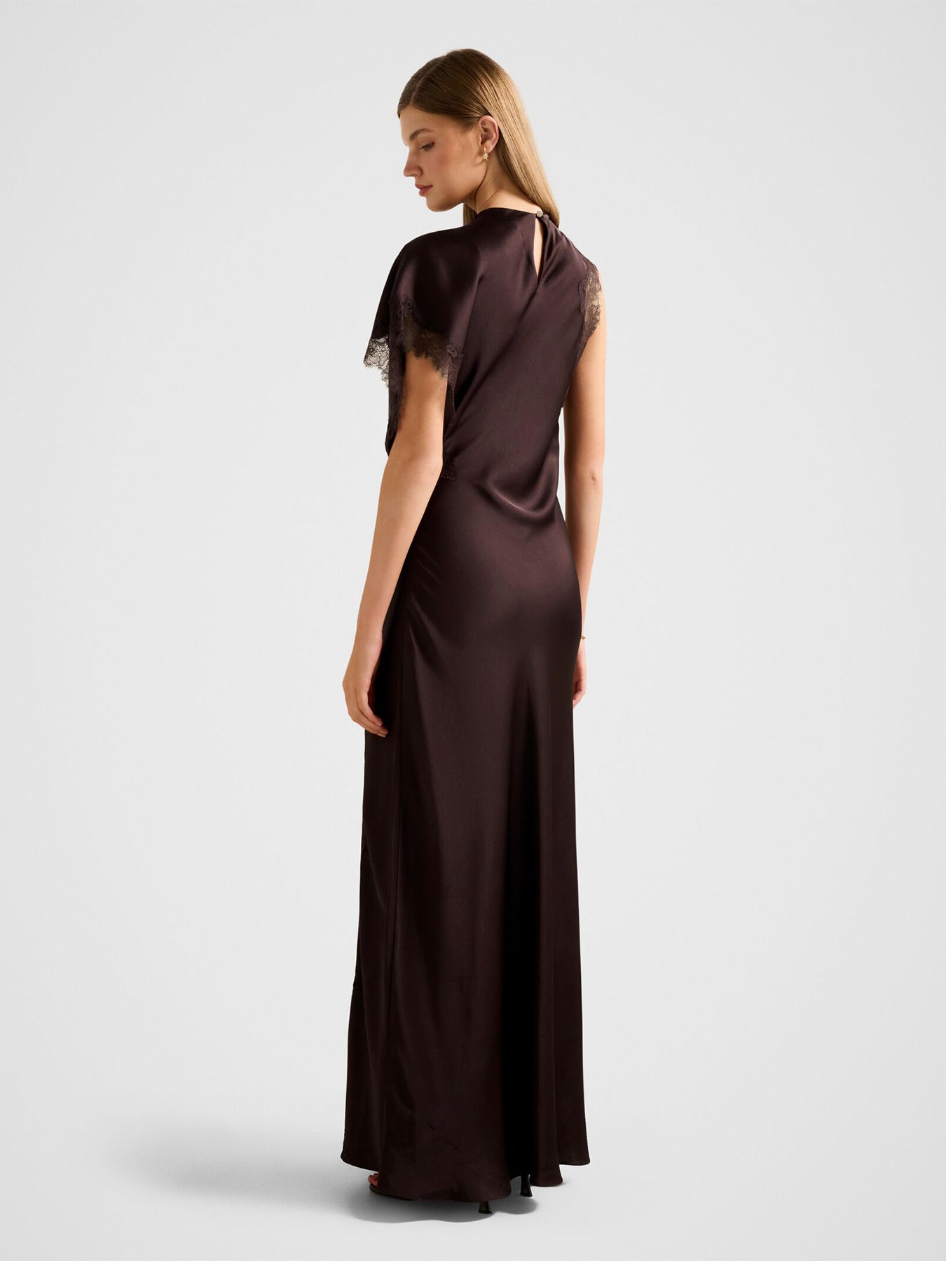 Kody Satin Lace Asymmetric Dress Brown