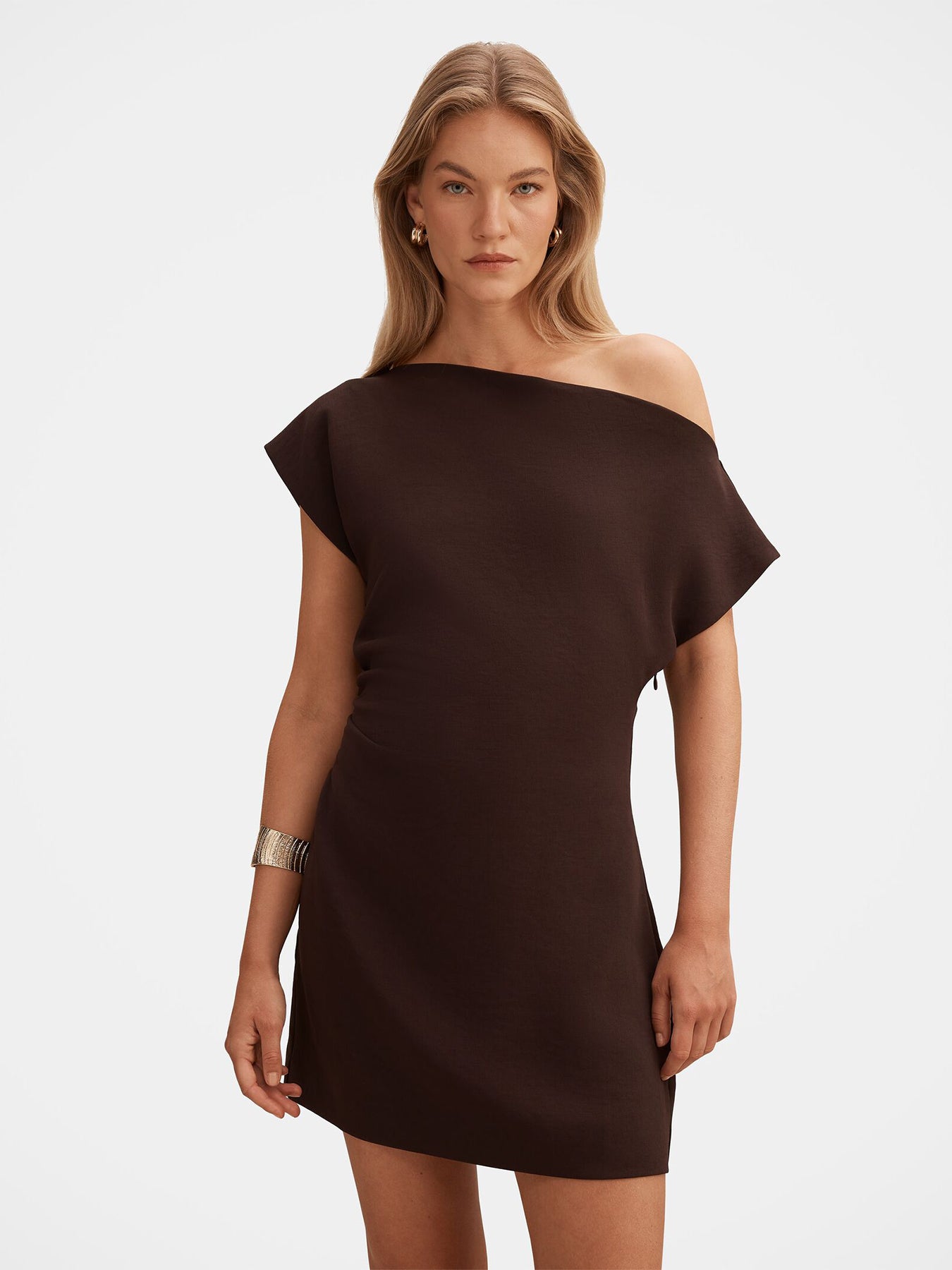 Danielle Asymmetrical Mini Dress Brown