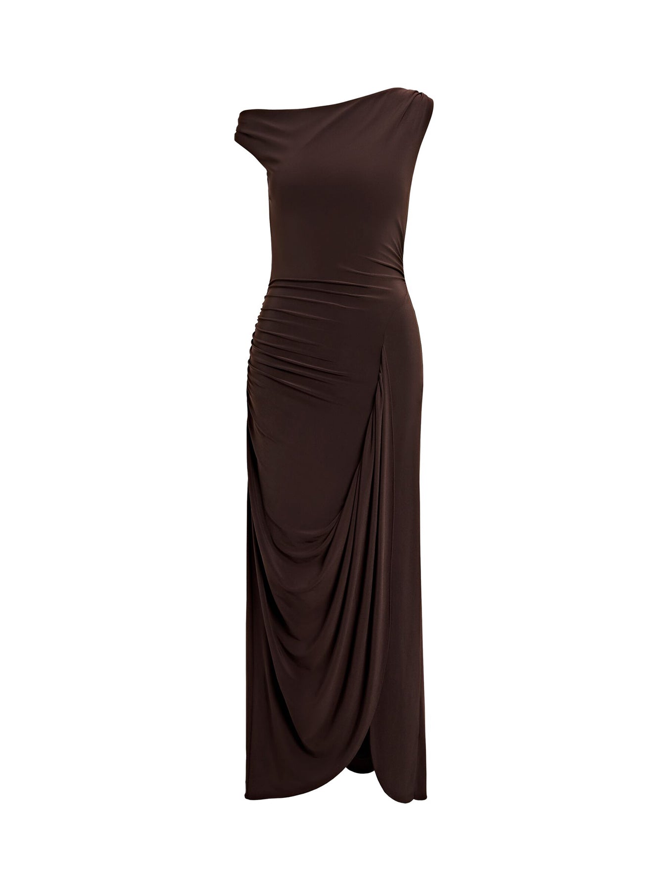 Vicky Asymmetric Jersey Maxi Dress Brown