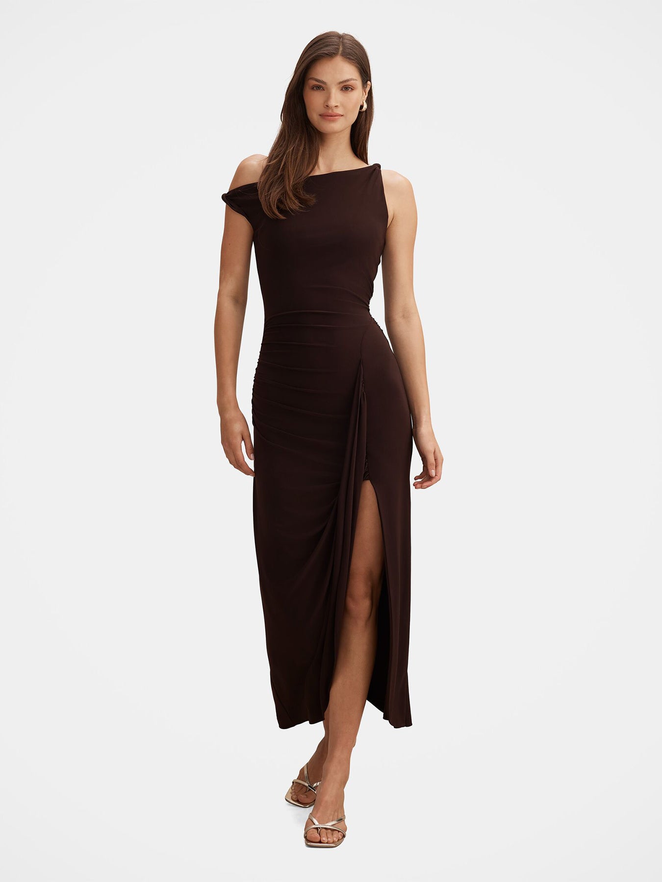 Vicky Asymmetric Jersey Maxi Dress Brown