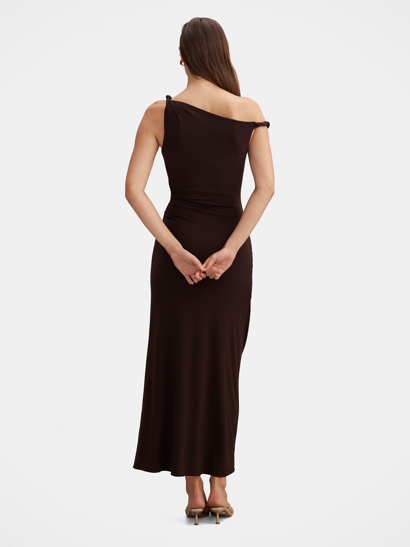 Vicky Asymmetric Jersey Maxi Dress Brown