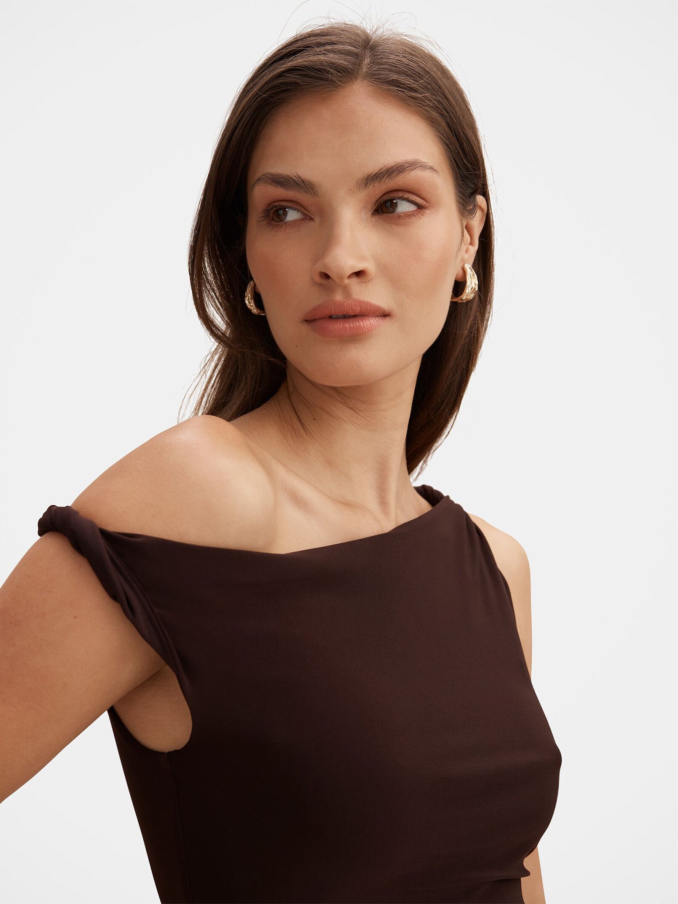 Vicky Asymmetric Jersey Maxi Dress Brown