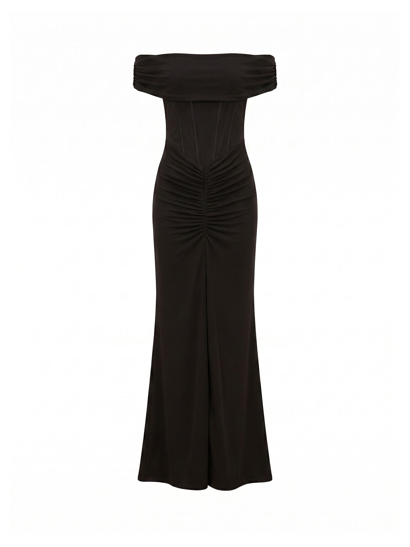 Ania Ruched Bardot Maxi Dress Black