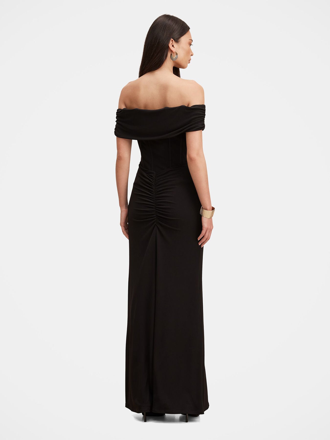 Ania Ruched Bardot Maxi Dress Black