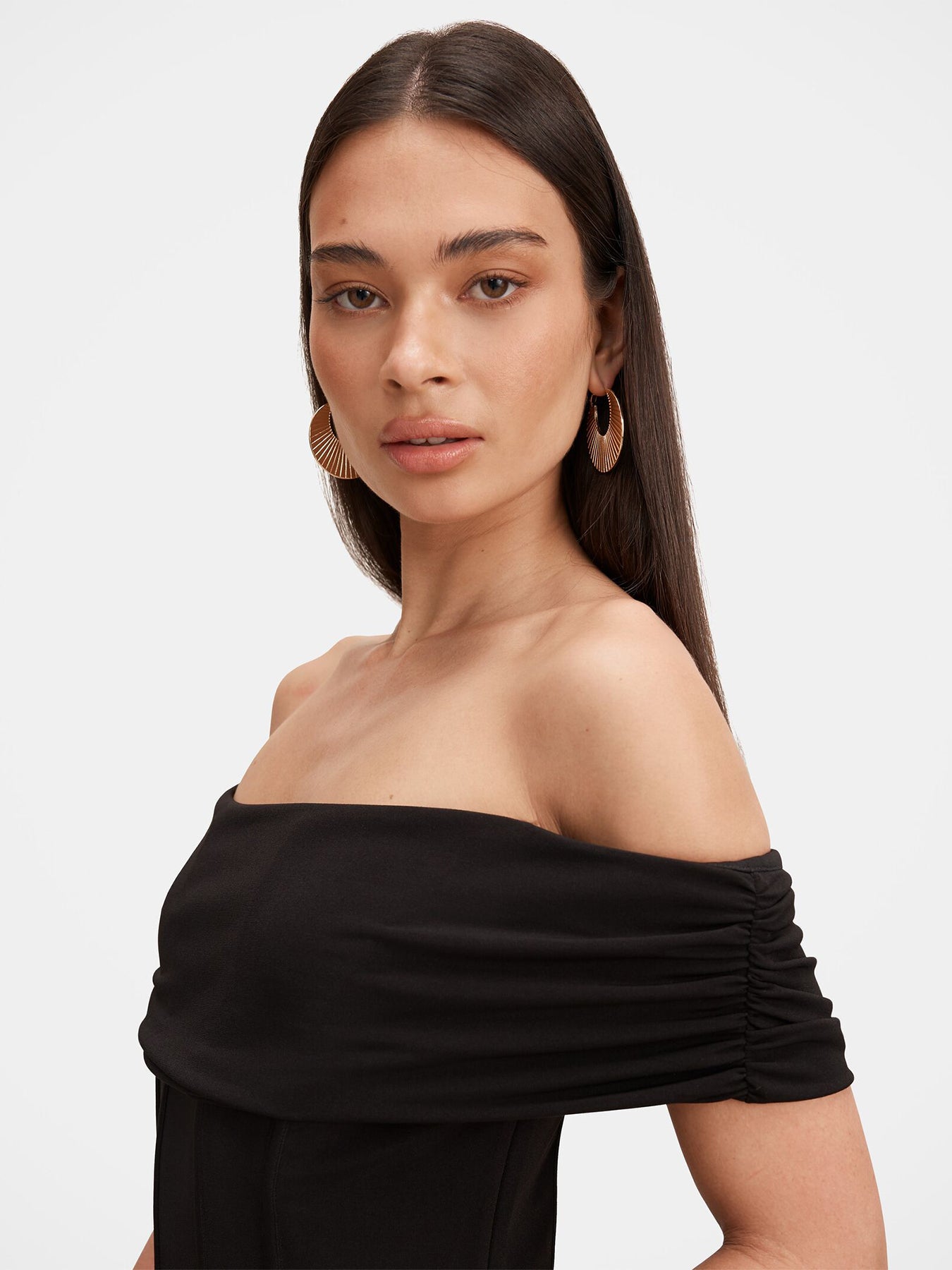 Ania Ruched Bardot Maxi Dress Black