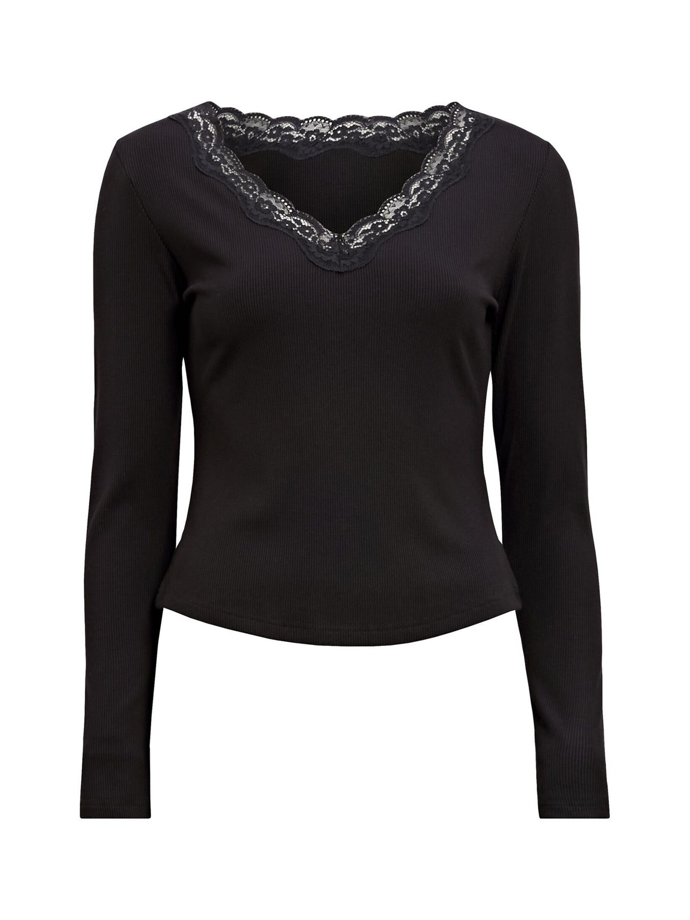 Selena Lace Trim 3/4 Sleeve Top Black