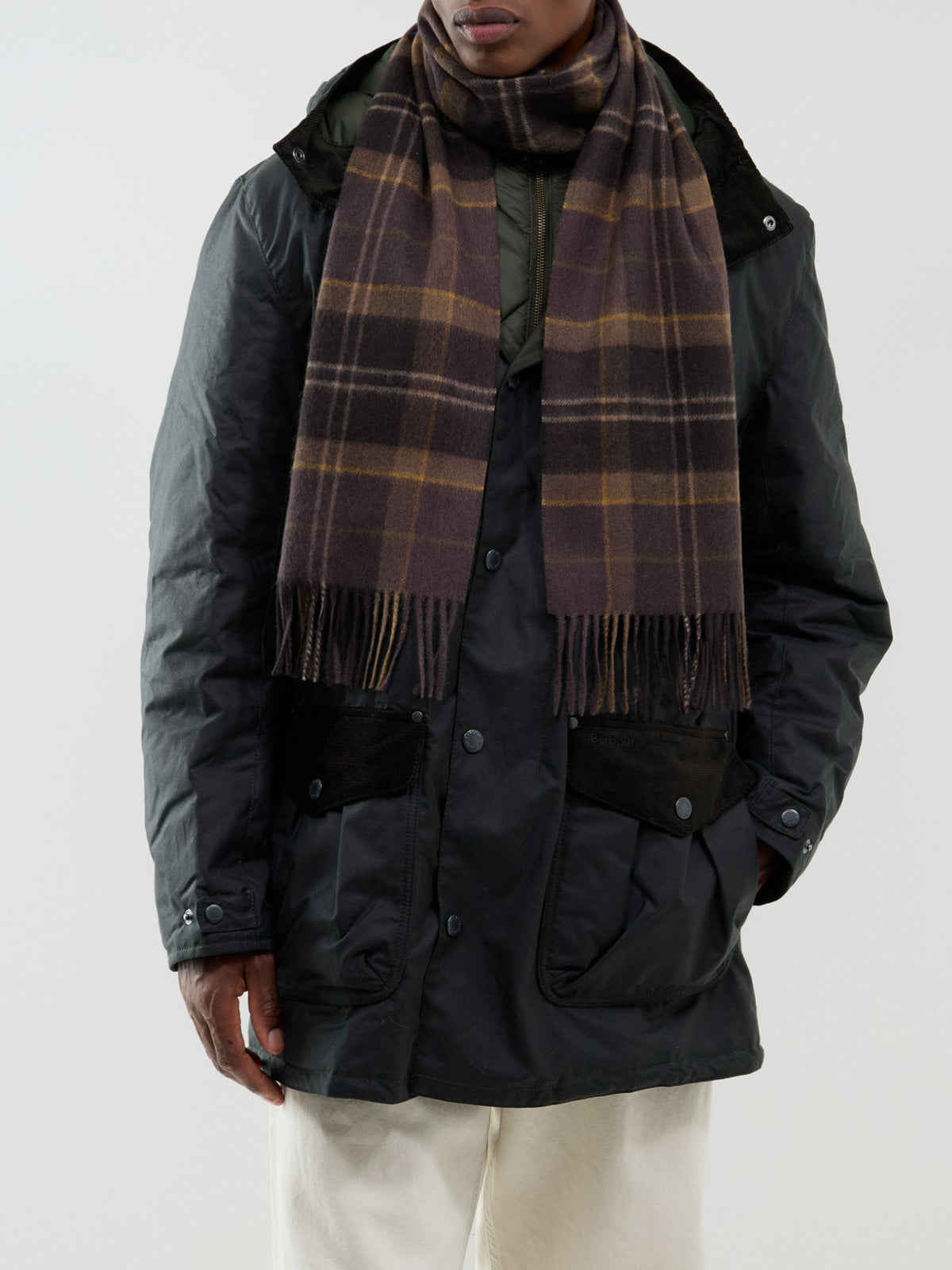 Wool & Cashmere Mineral Tartan Scarf - Dried Bracken
