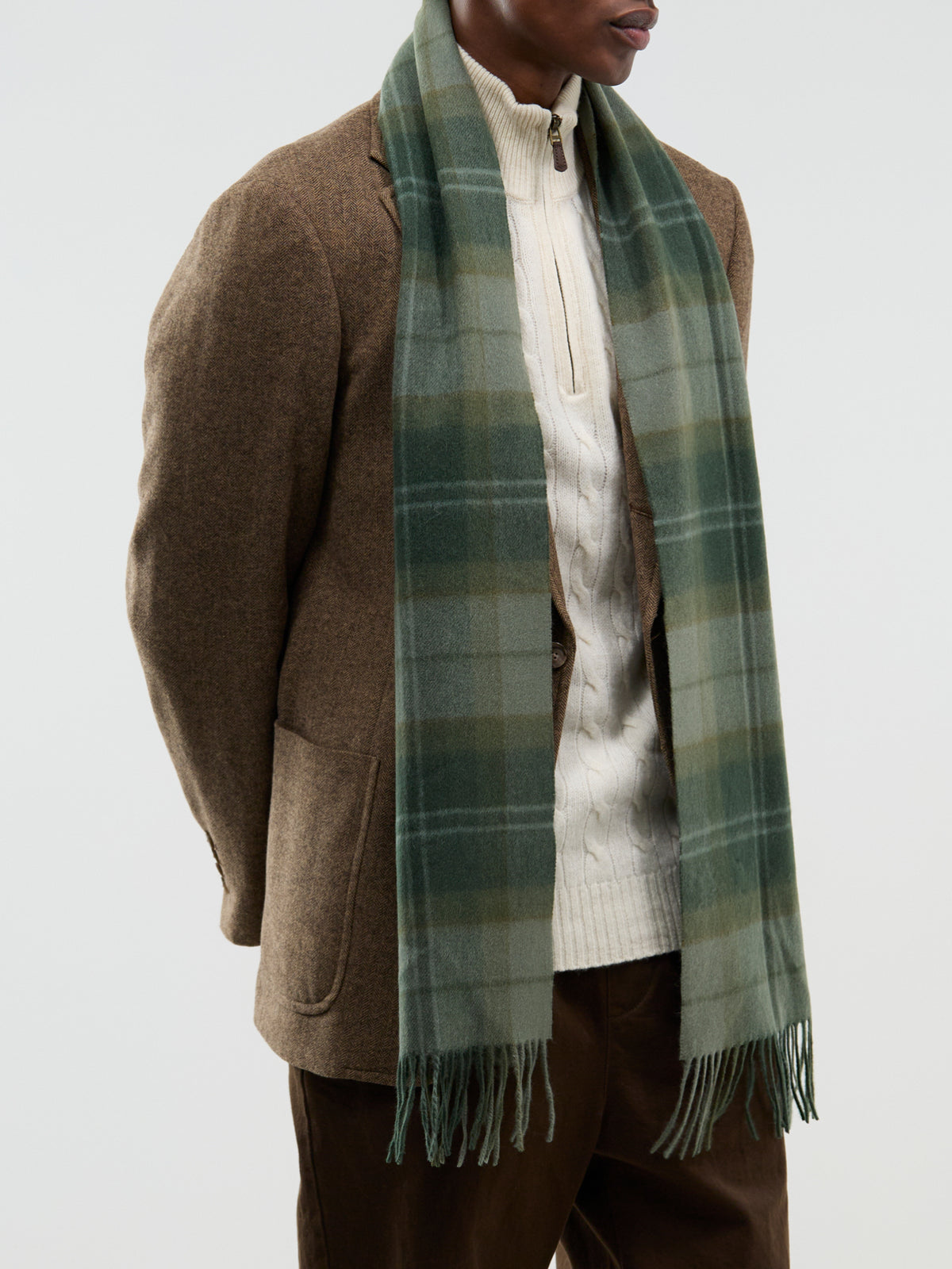 Wool & Cashmere Mineral Tartan Scarf - Pine Glen
