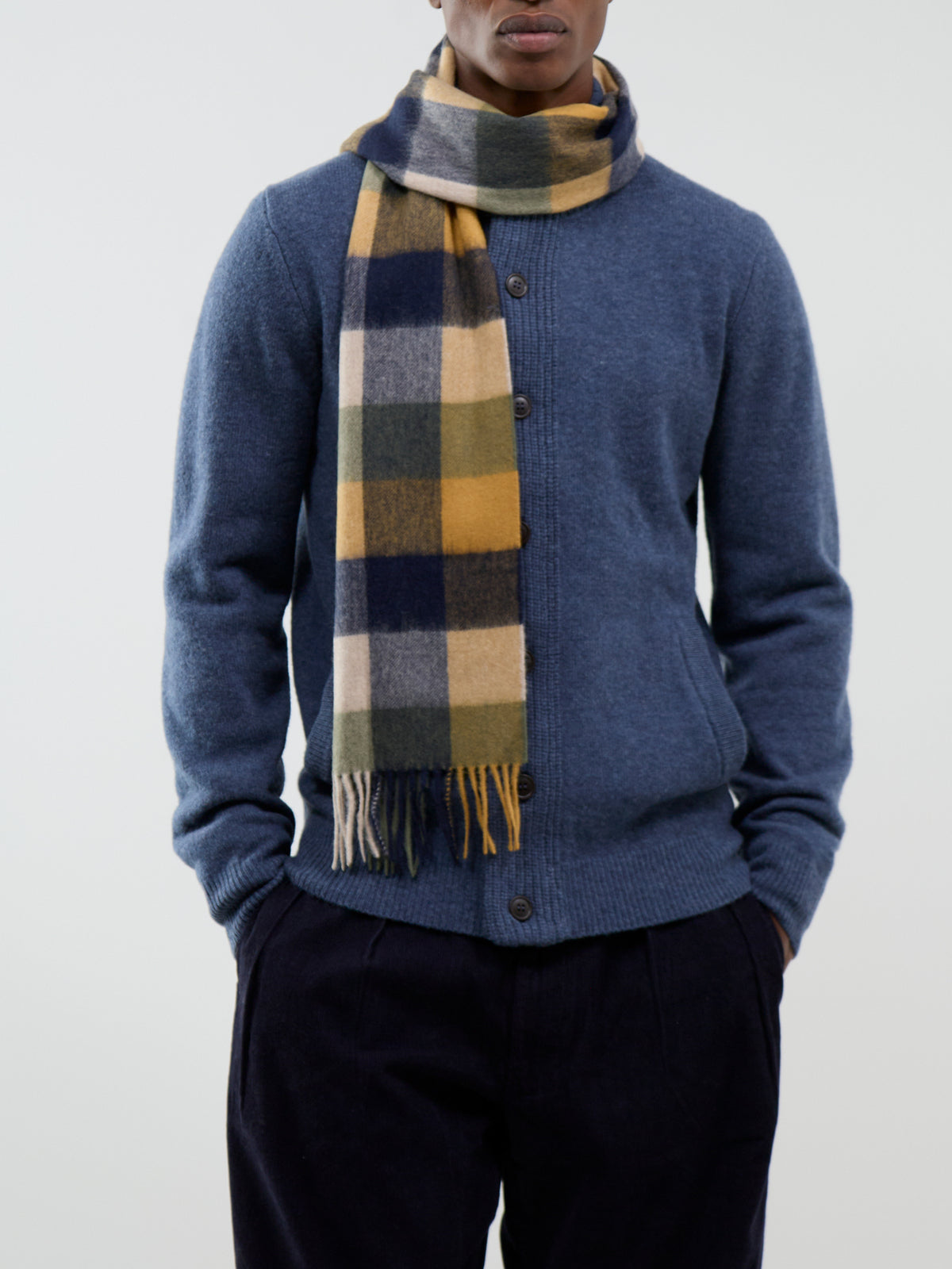 Lambswool Tattersall Scarf - Navy Mix