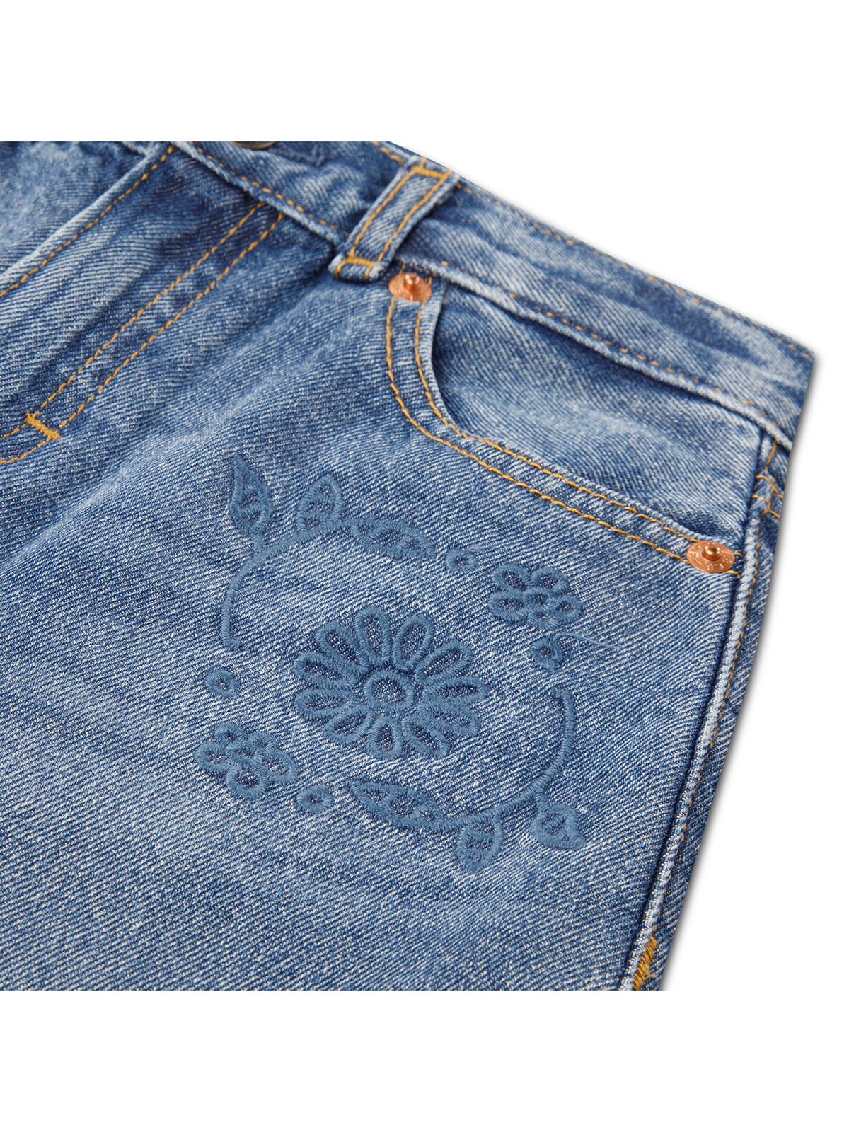 Cotton Embroidered High-Rise Baggy Jeans