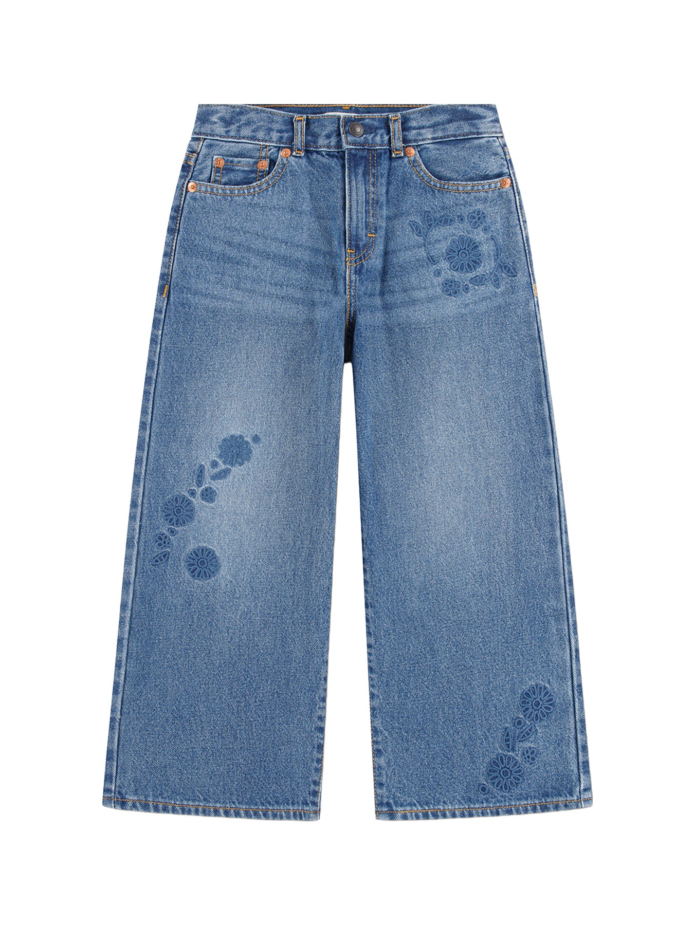 Embroidered High-Rise Baggy Cotton Jeans