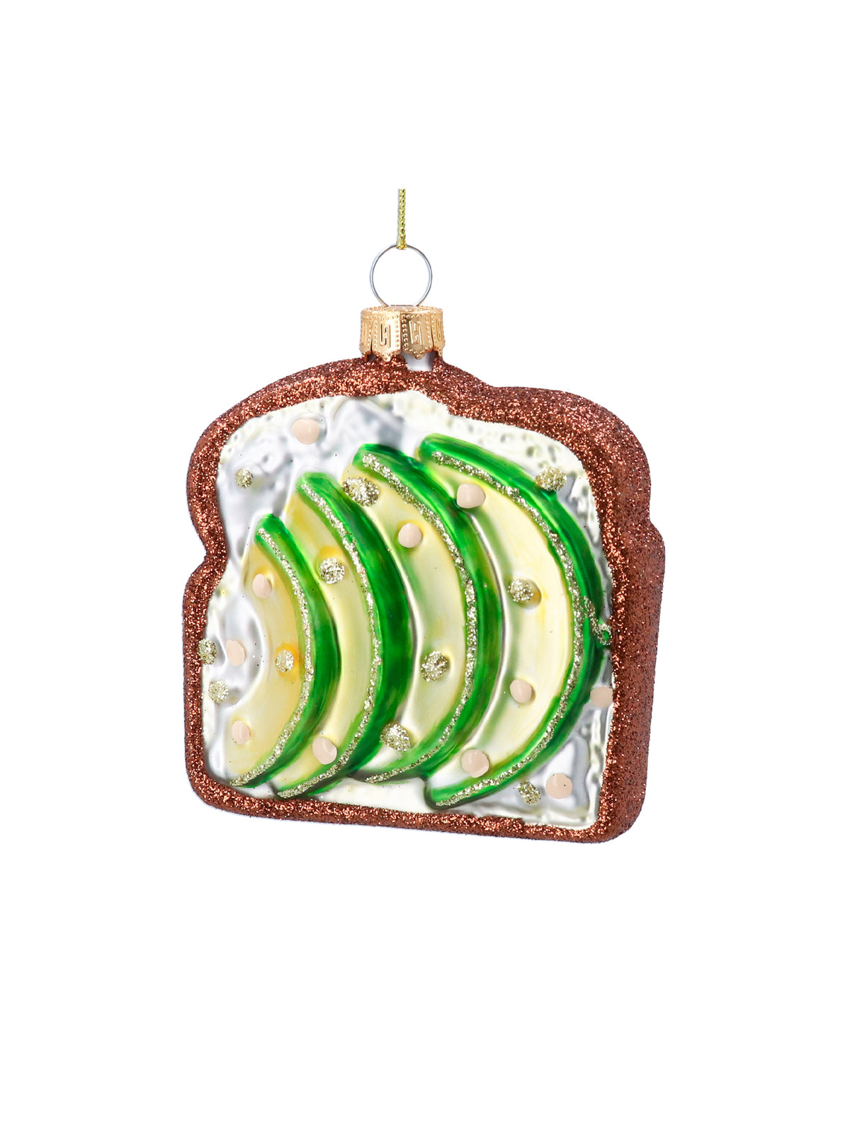 Glass Avocado On Toast Hanging Decoration 8cm - Green