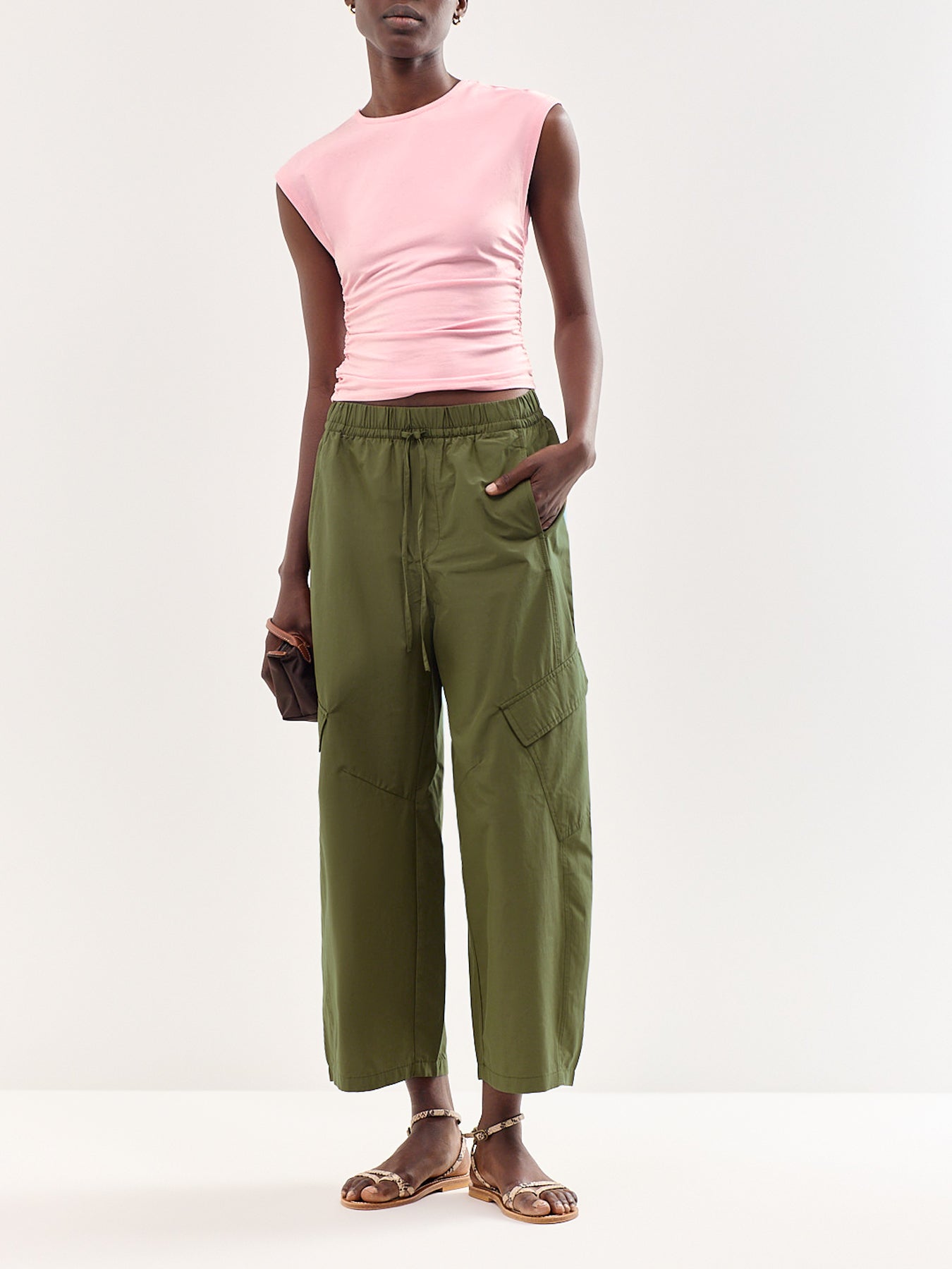 Ayana Mid Rise Barrel Cargo Trousers Green