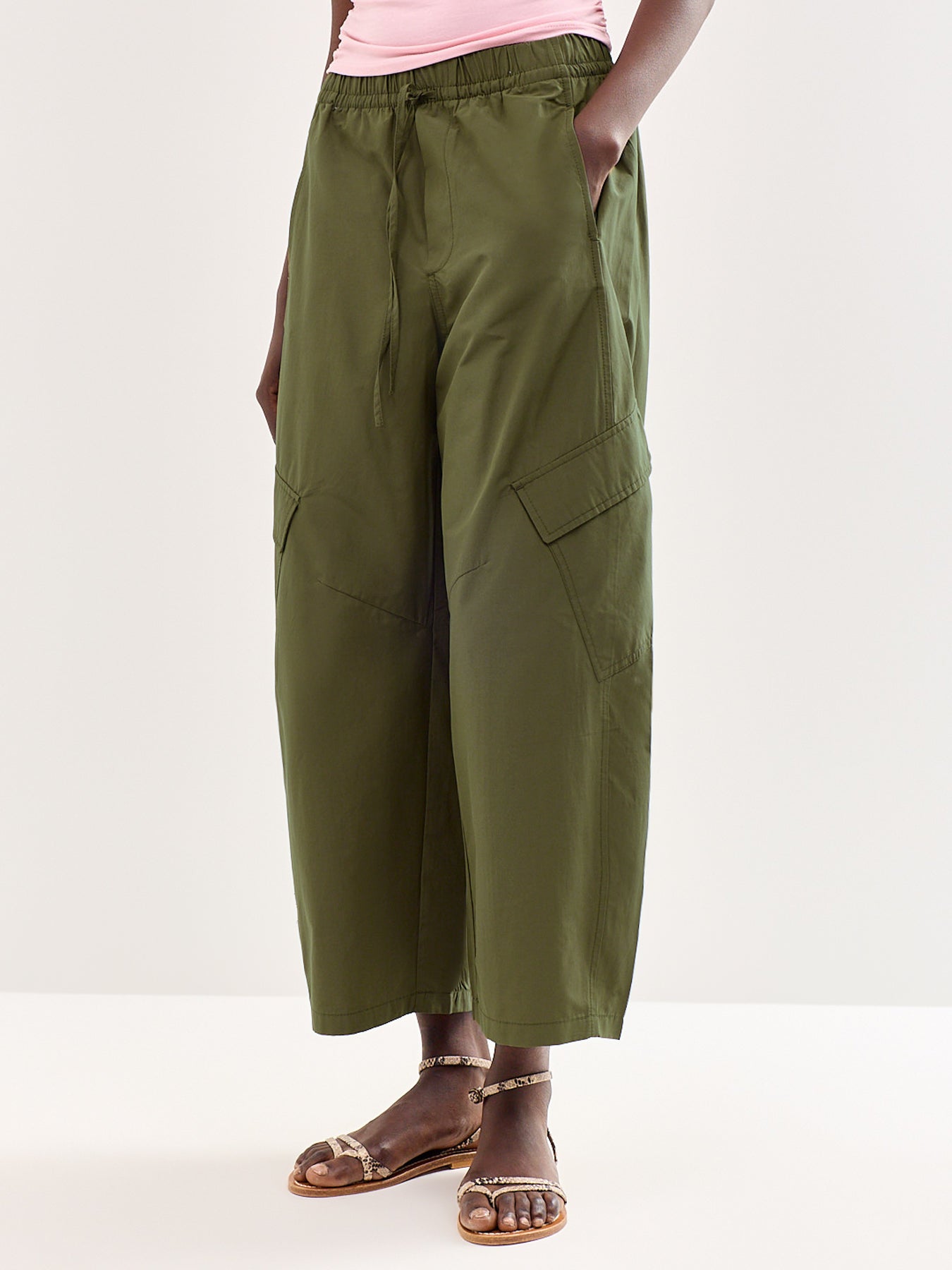 Ayana Mid Rise Barrel Cargo Trousers Green