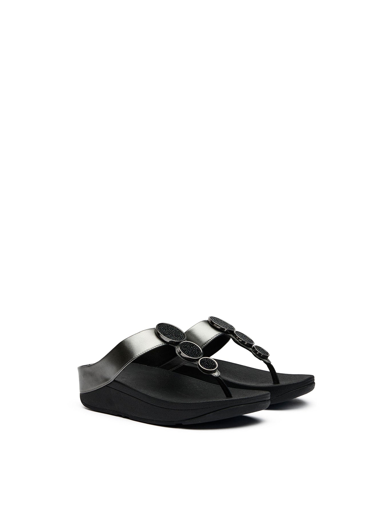 Halo Bead Circle Metallic Sandals Silver