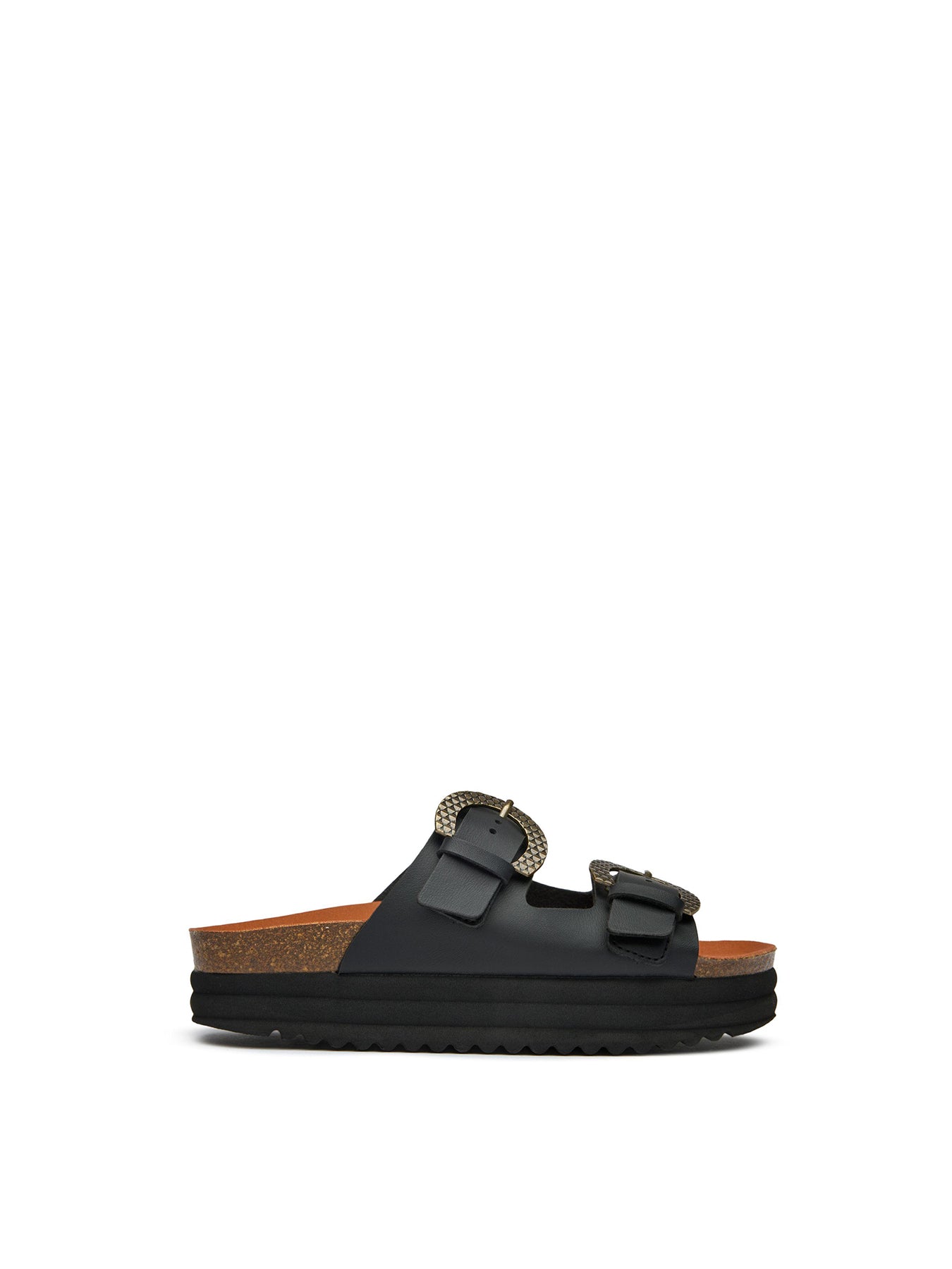 Vegan Plum Footbed Reptile Sandals Black