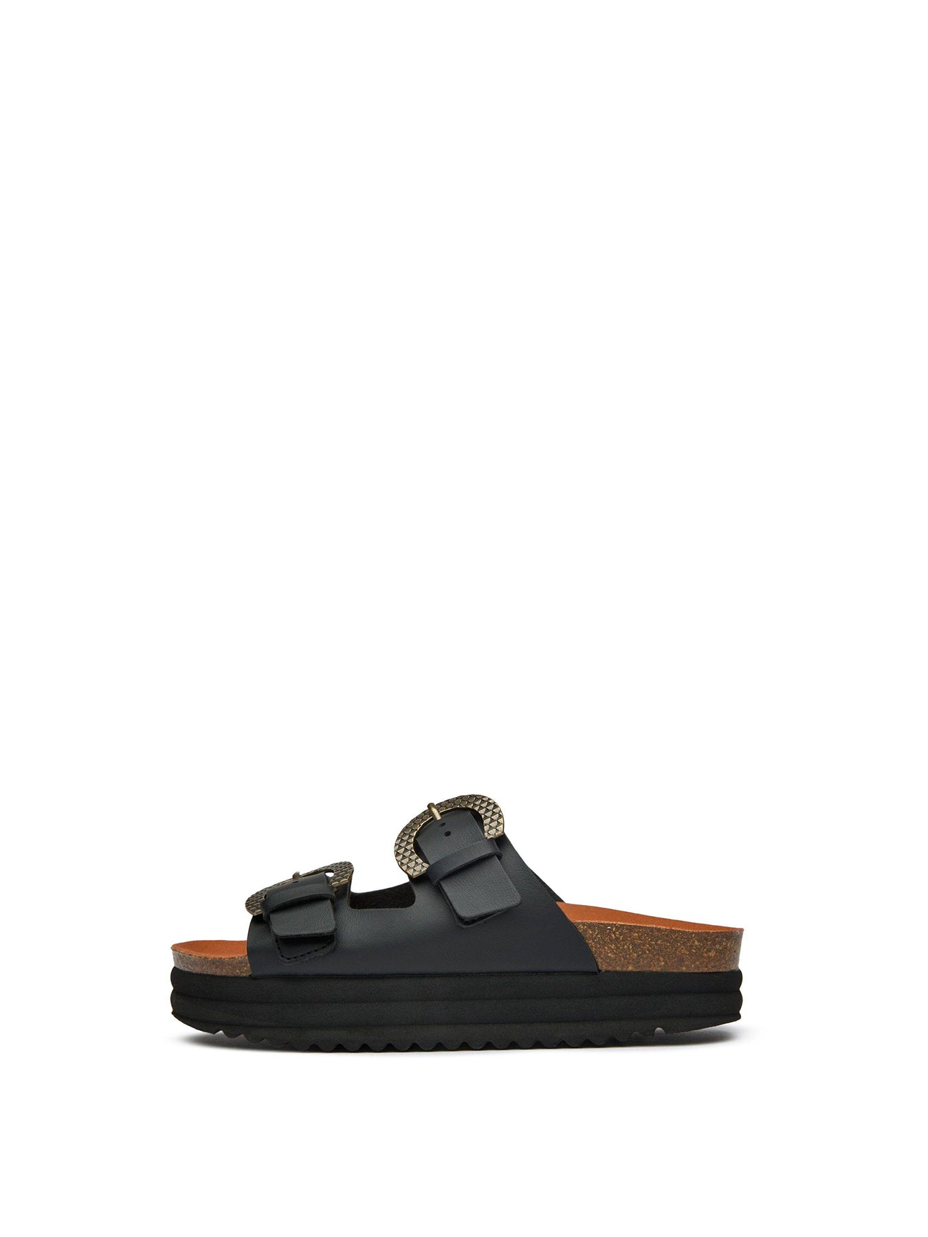 Vegan Plum Footbed Reptile Sandals Black
