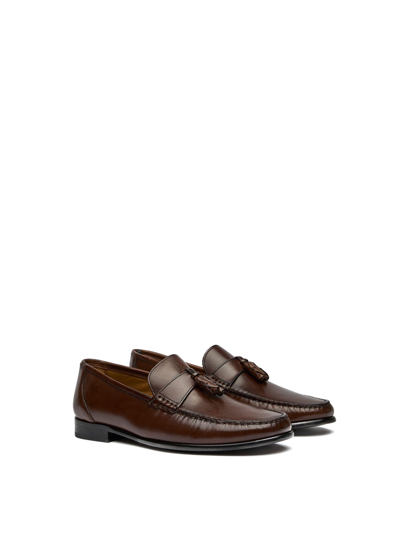 Twin Tassel Leather Loafers Brown
