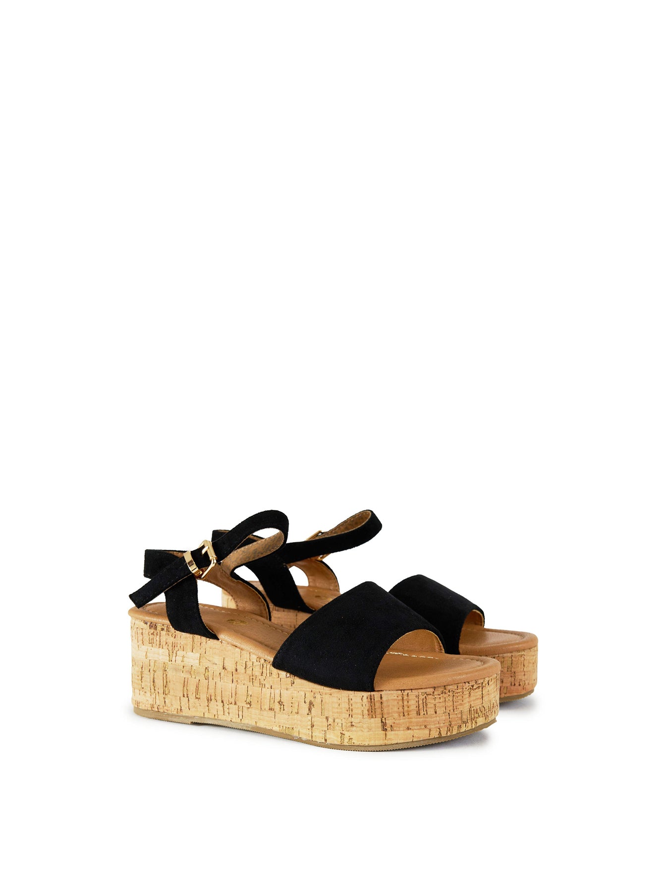 Gotu Cork Wedge Sandals Black