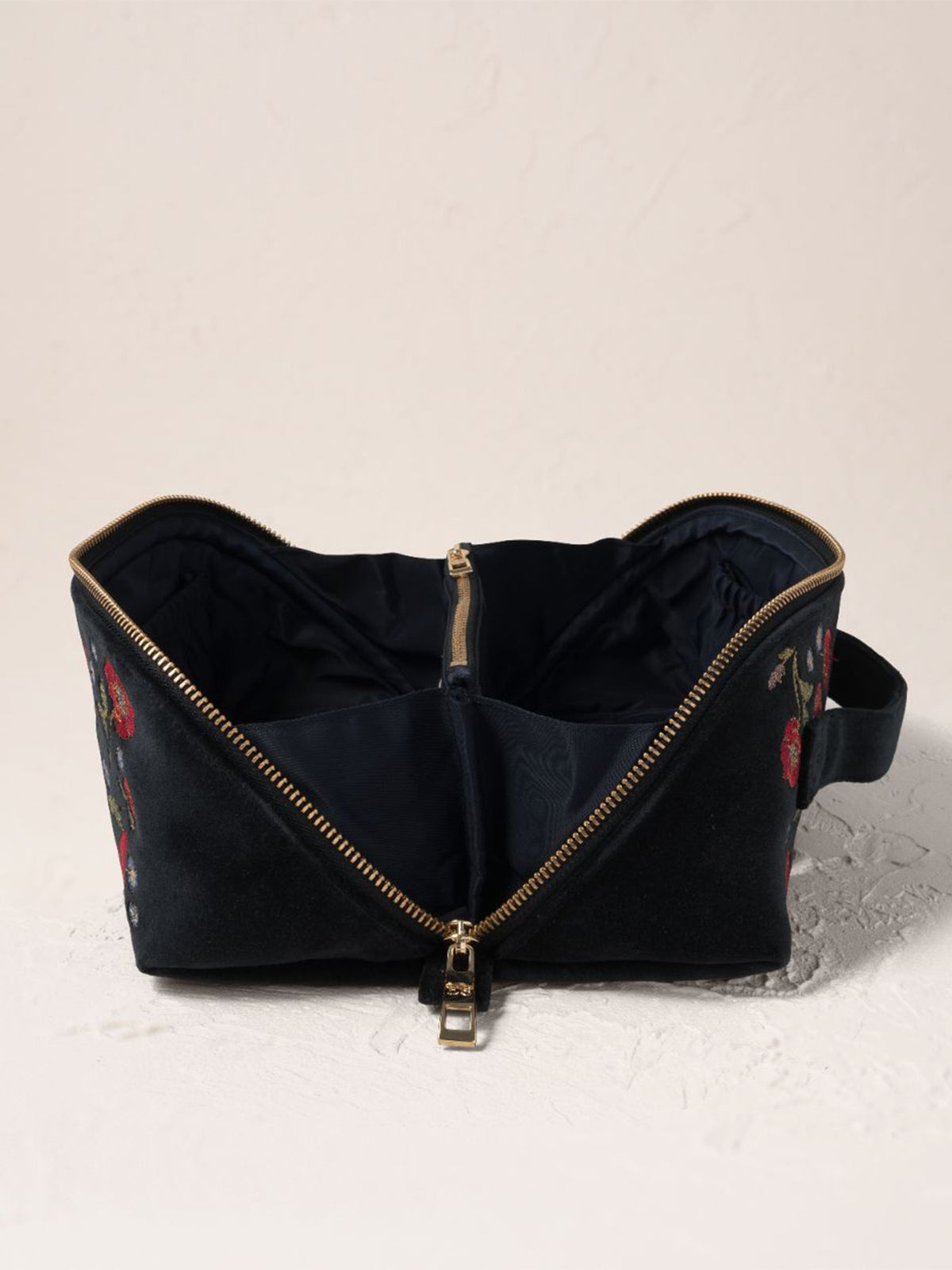Poppy Meadow Open Flat Lay Make Up Bag - Charcoal