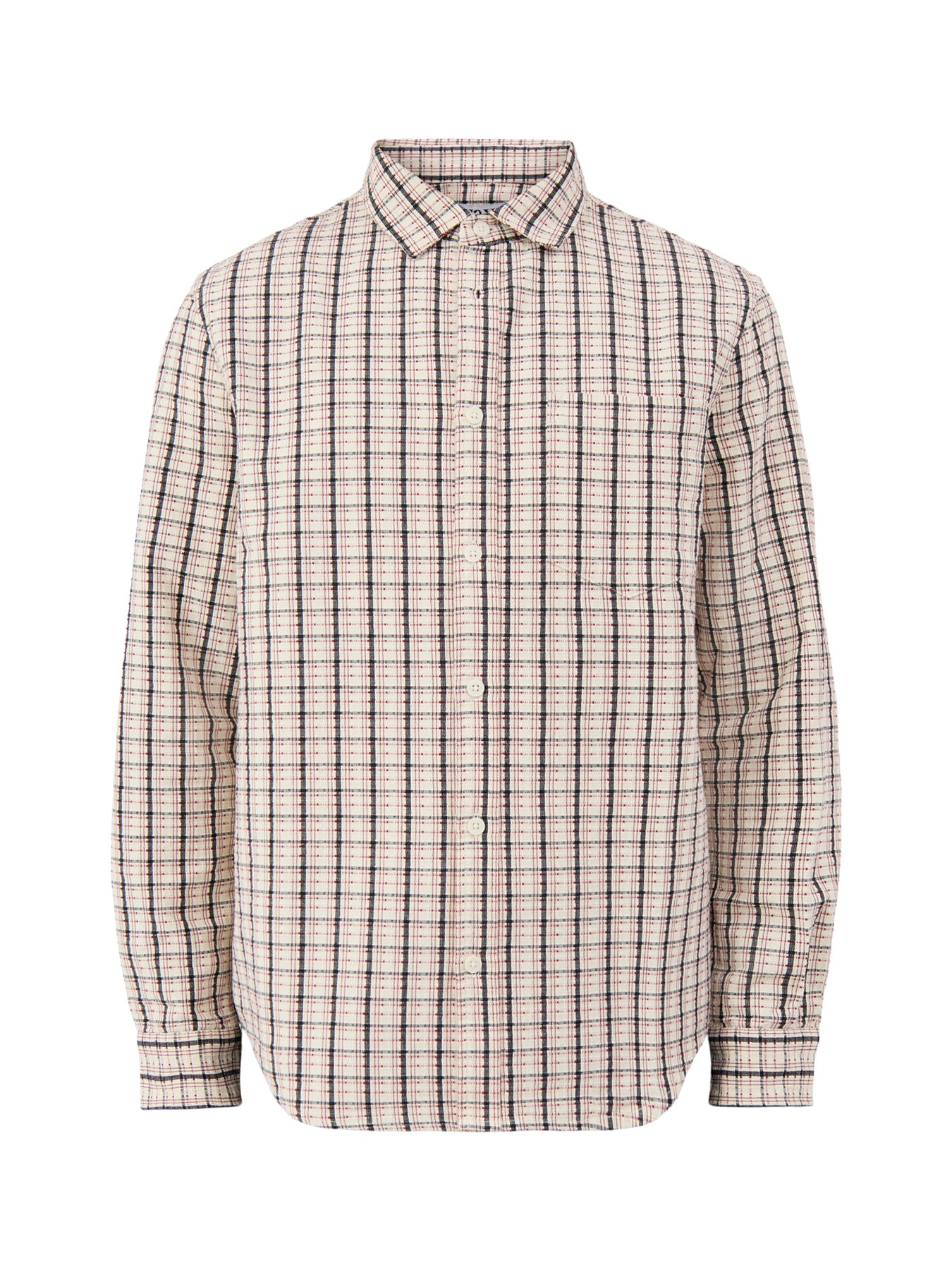 Cotton Shelly Dobby Check Long-Sleeved Shirt - Ecru / Red