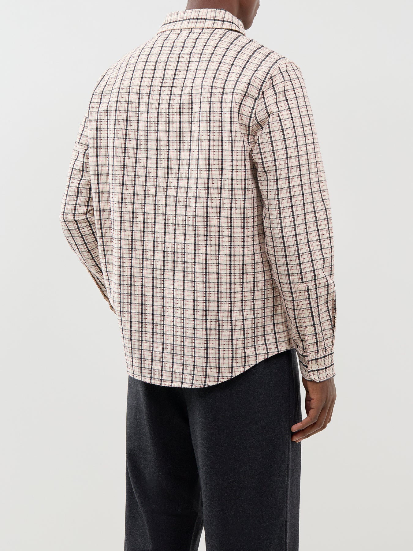 Cotton Shelly Dobby Check Long-Sleeved Shirt - Ecru / Red