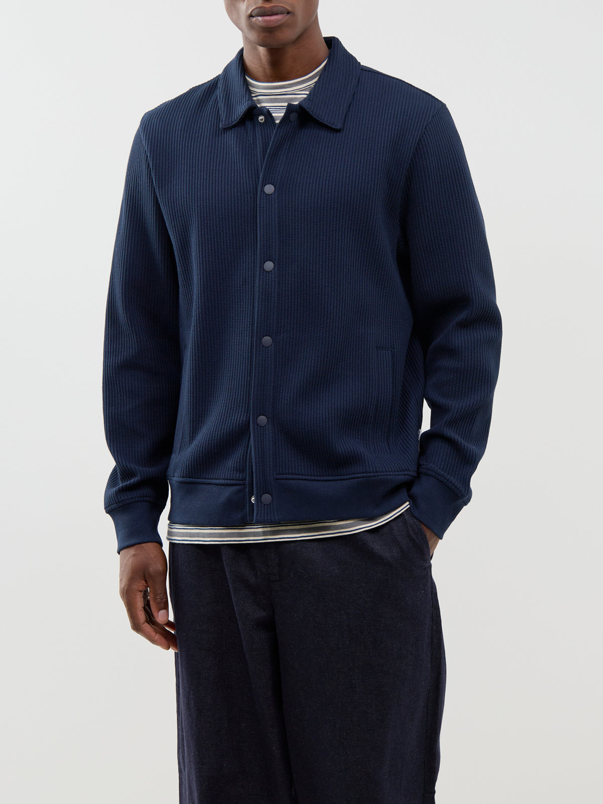 Organic Cotton Blend Hays Waffle Overshirt - Navy